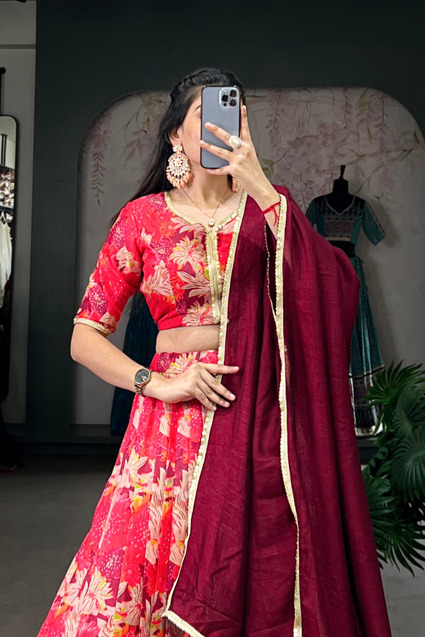 red lehenga,plus size available,Comfort Fit,Premium Fabric,Express Delivery.