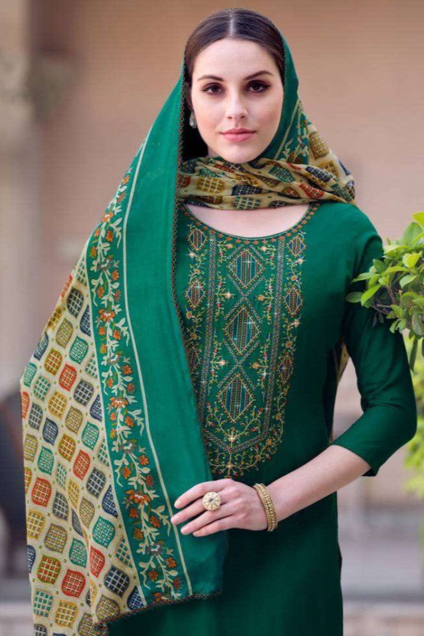 Mehndi Function Wear Dark Green color salwar kameez Suits with Dupatta
