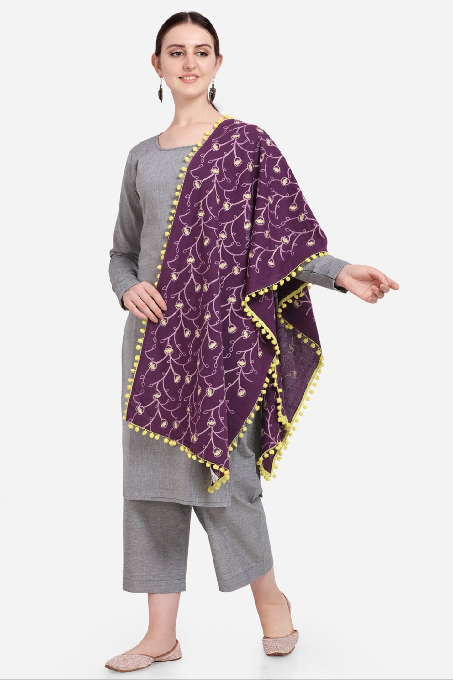 Purple Embroidered Printed Khadi Dupatta for Casual Wear