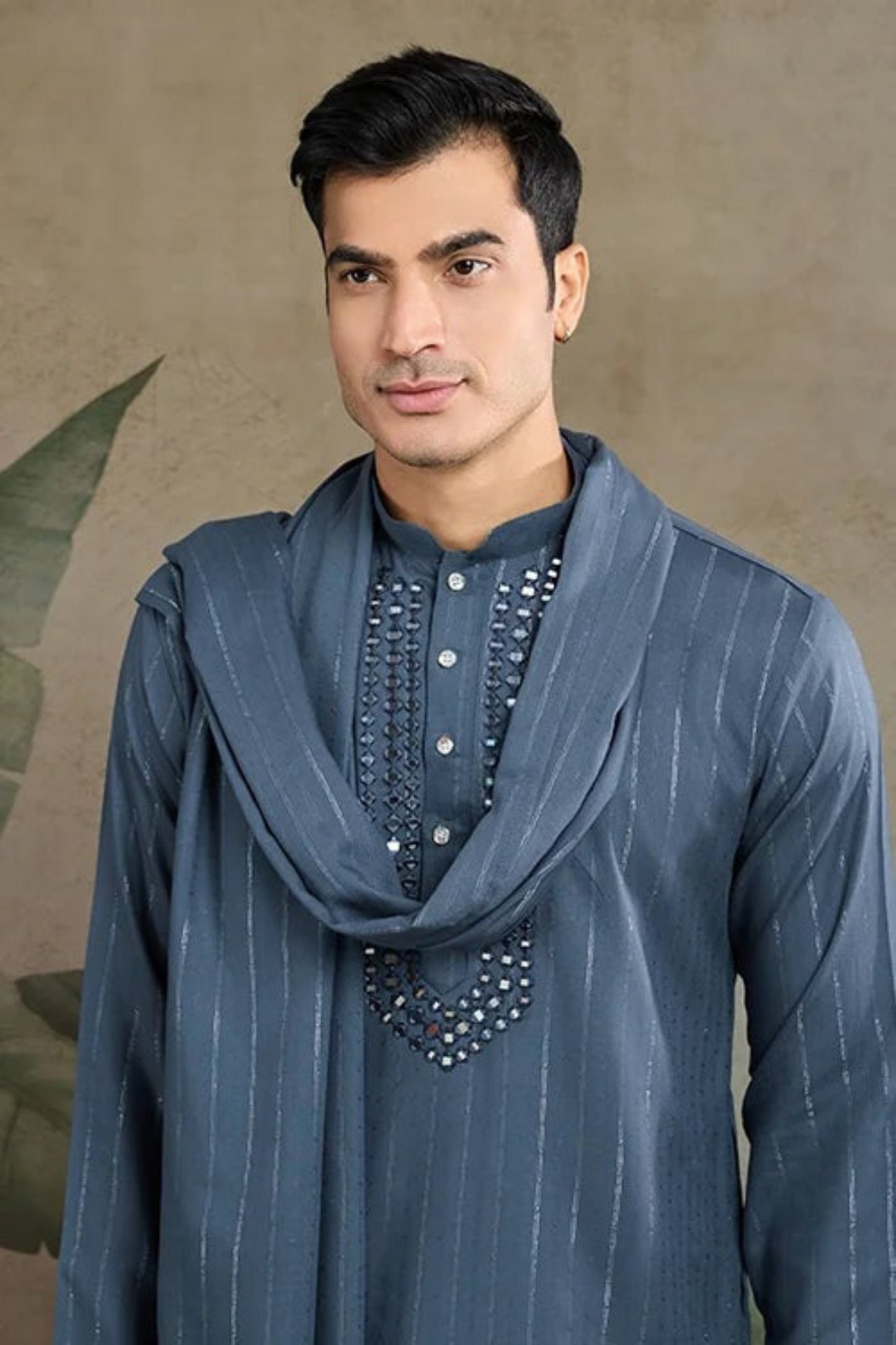 Latest Blue Color Viscose Rayon Kurta Set For Men Real Mirror Work With Matching Pant