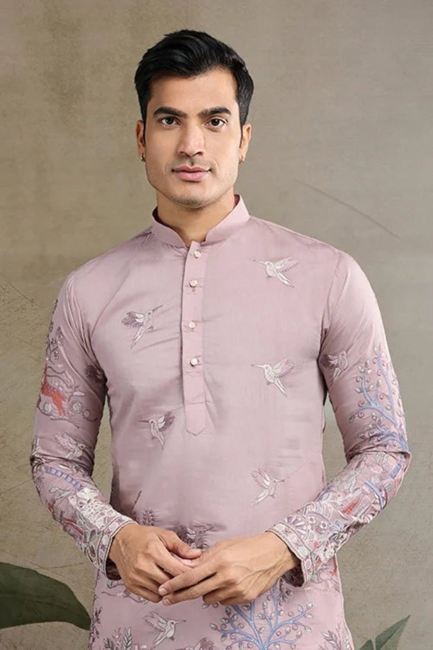 Exclusive Baby Pink Color Viscose Silk Kurta Set For Man Real Mirror Work With Matching Pant