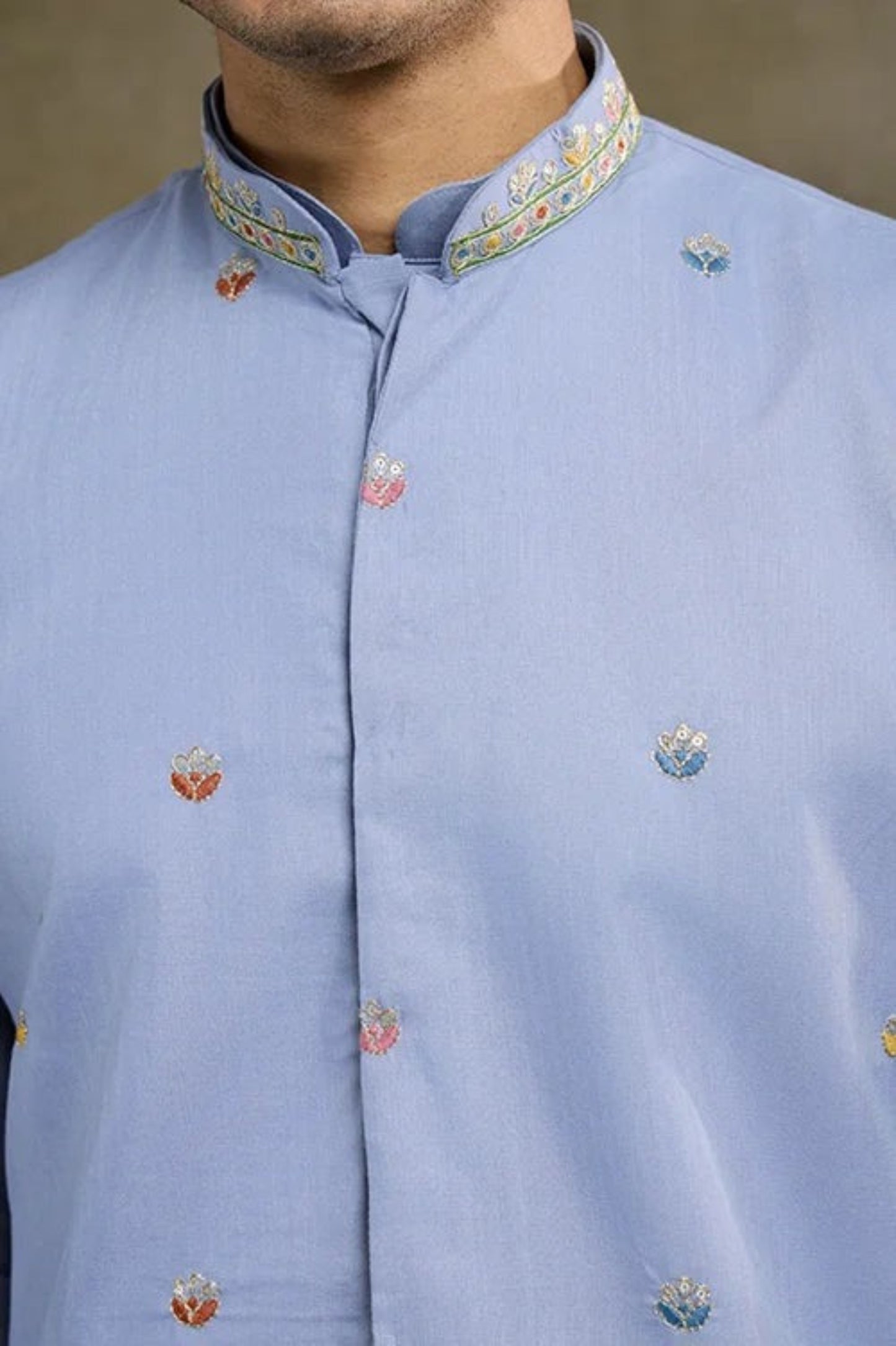 Elegant Sky Blue Color Viscose Silk Kurta Set For Men Real Mirror Work With Matching Pant