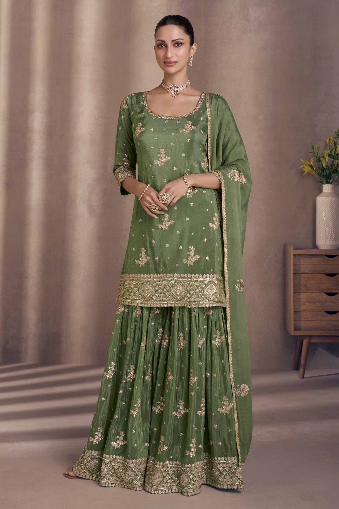 Embroidered Sharara Suit For Diwali Party USA