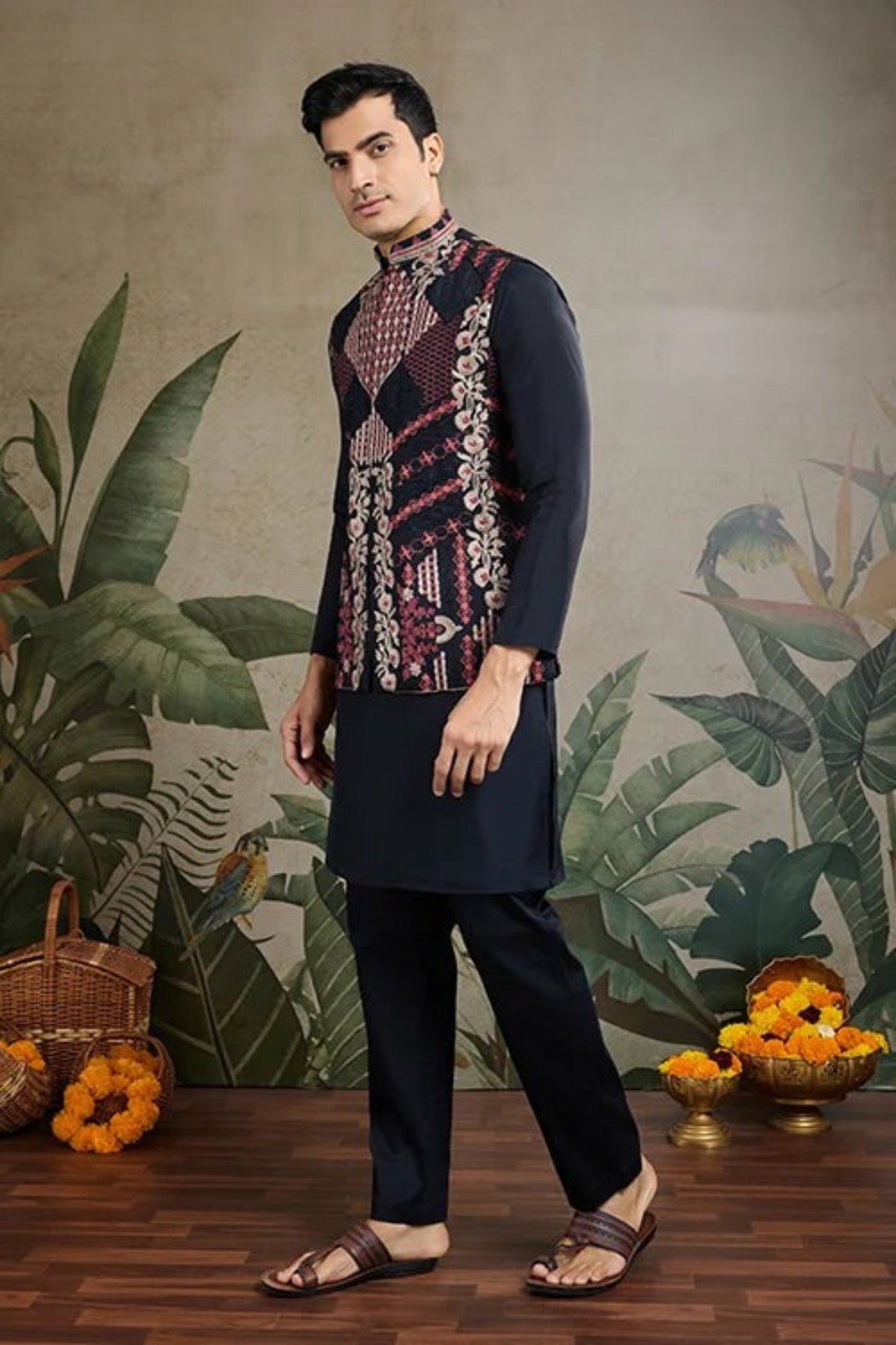 Premium Black Color Viscose Silk Kurta Set For Men Real Mirror Work With Matching Pant