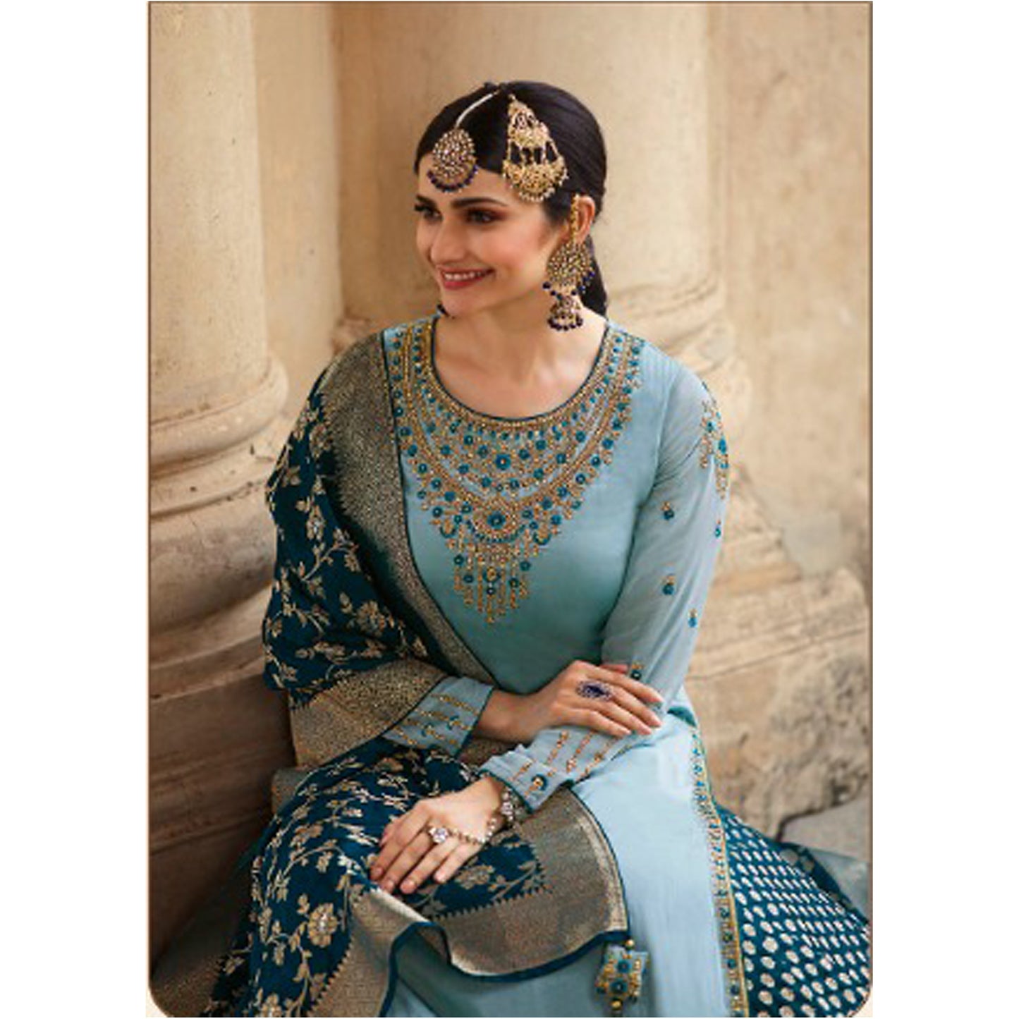 Blue Color Silk Jacquard For Wedding-Reception-Party Wear Lehenga