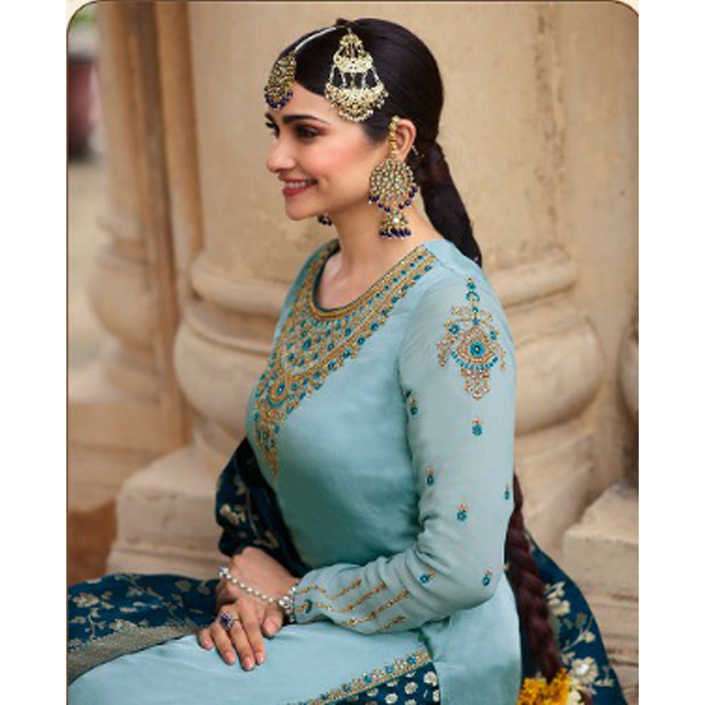 Blue Color Silk Jacquard For Wedding-Reception-Party Wear Lehenga