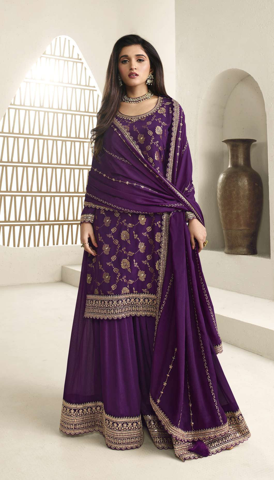 Short Length Top with Palazzo Dupatta Suits for Diwali Party Wear