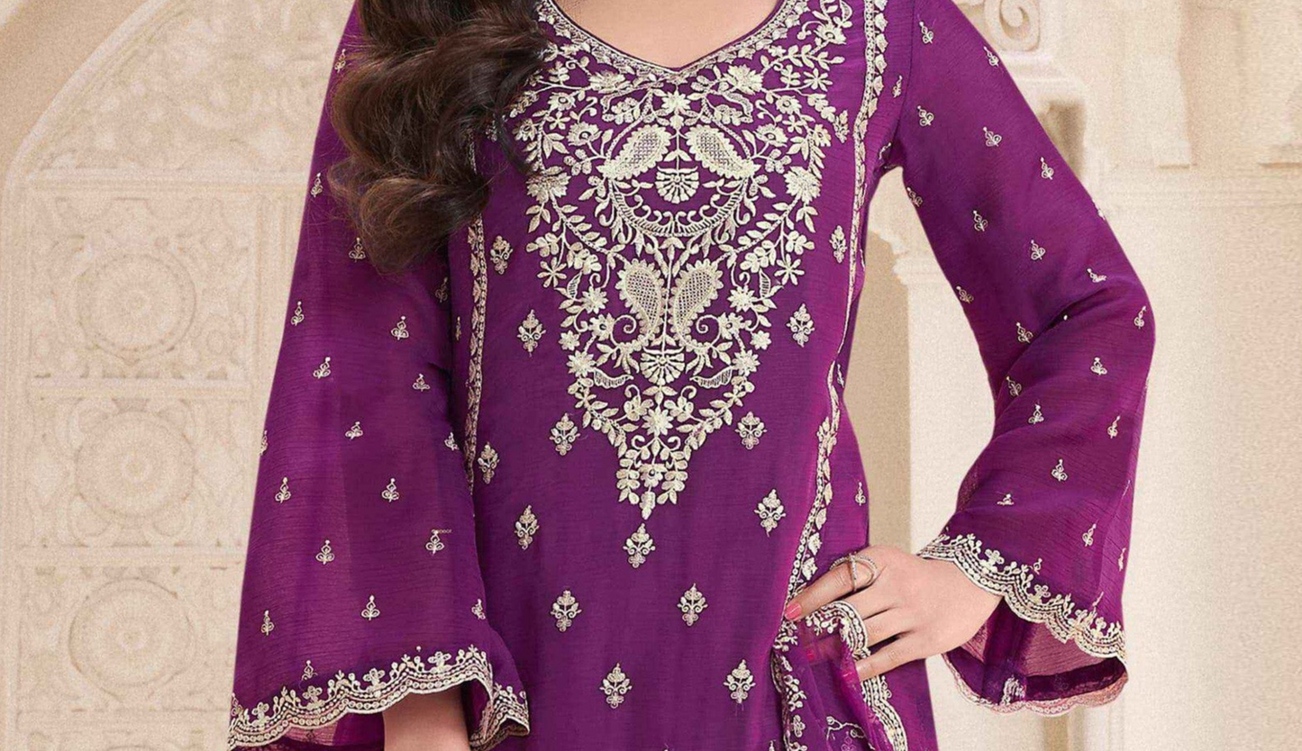 Premium Purple Stitched Salwar Kameez Suit With Dupatta For Ceremonies