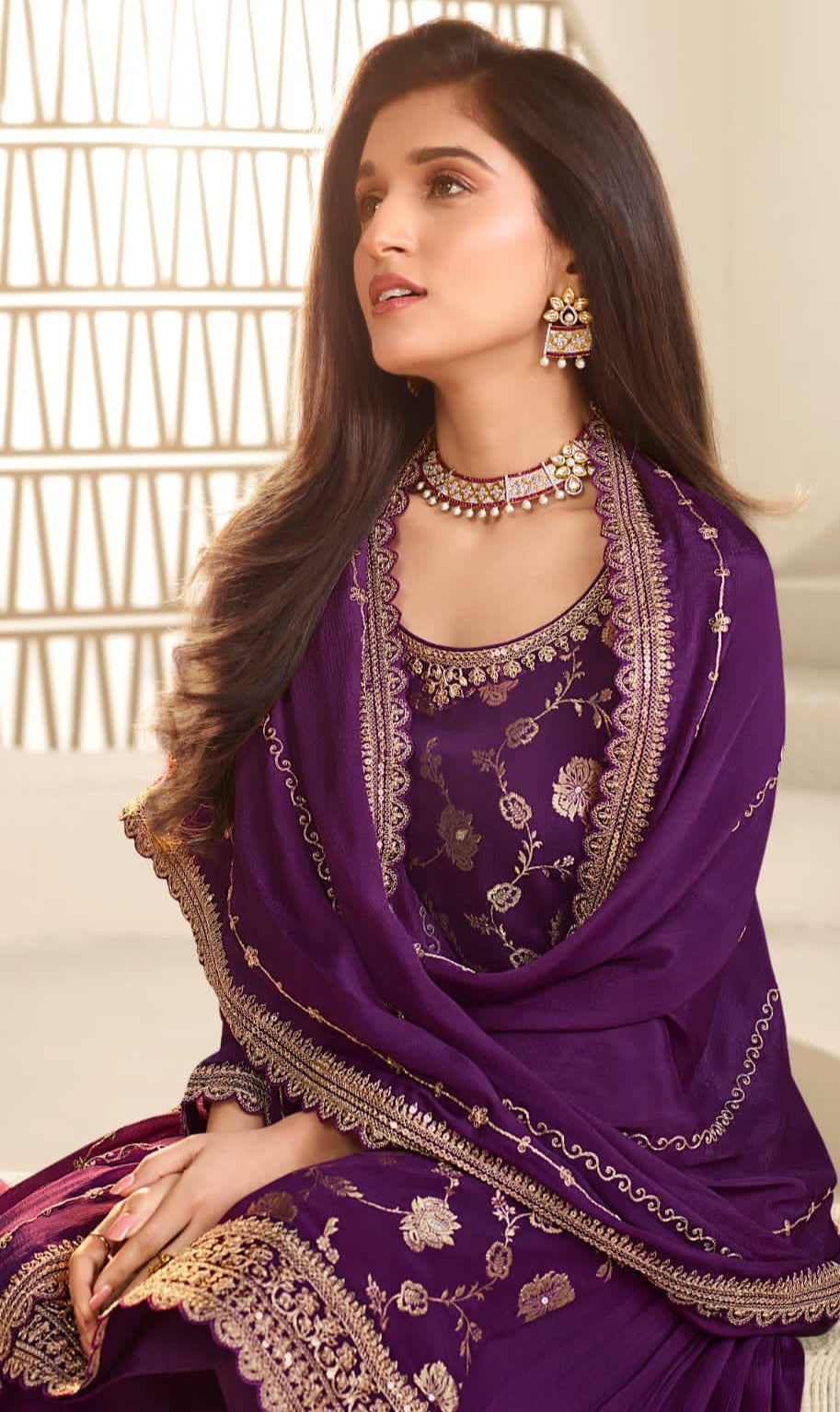 Heavy Embroidery Worked Pakistani Shalwar Kameez Plazzo Dupatta Suits