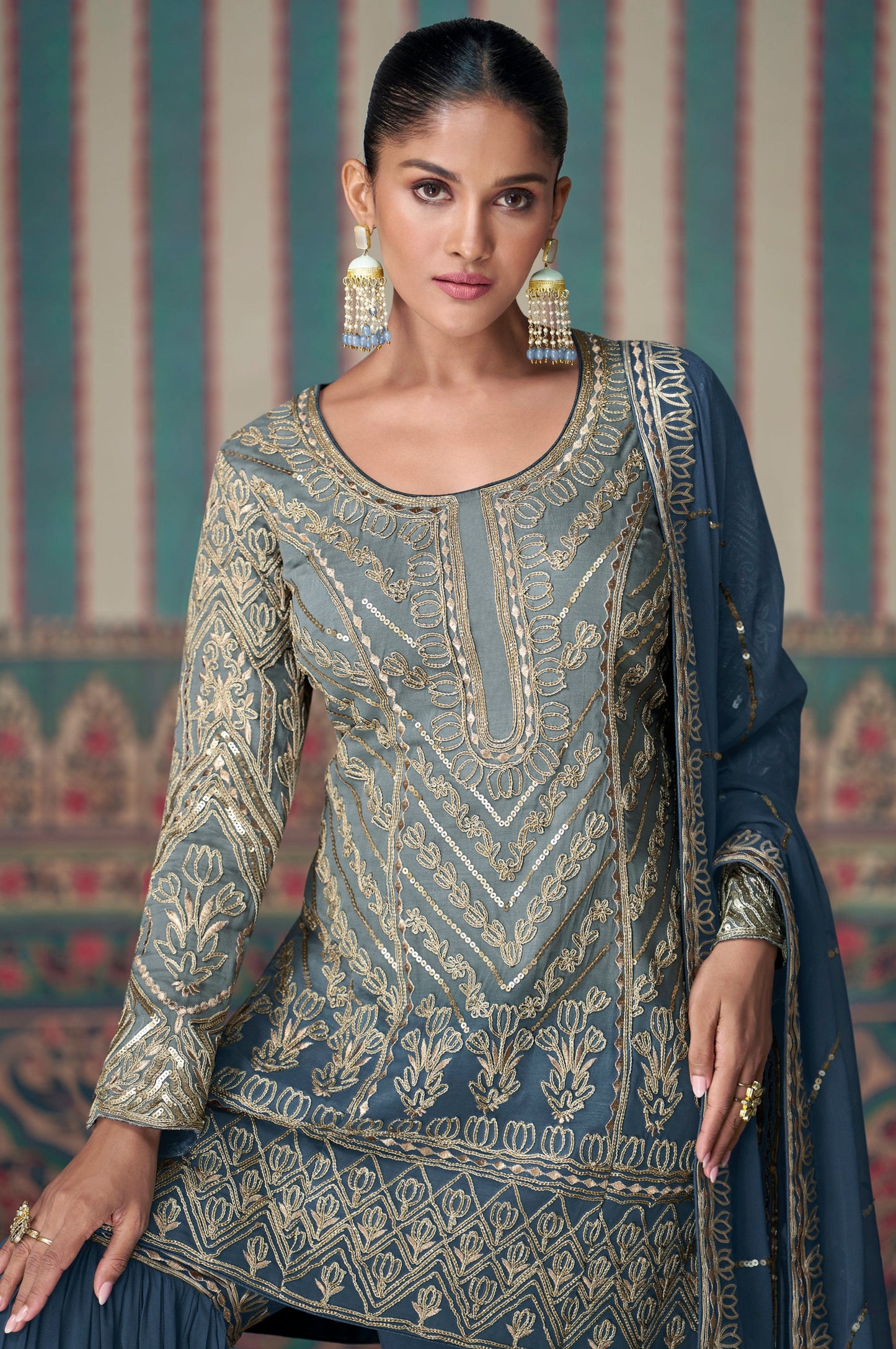 Fancy Pakistani Sharara suit for reception party USA