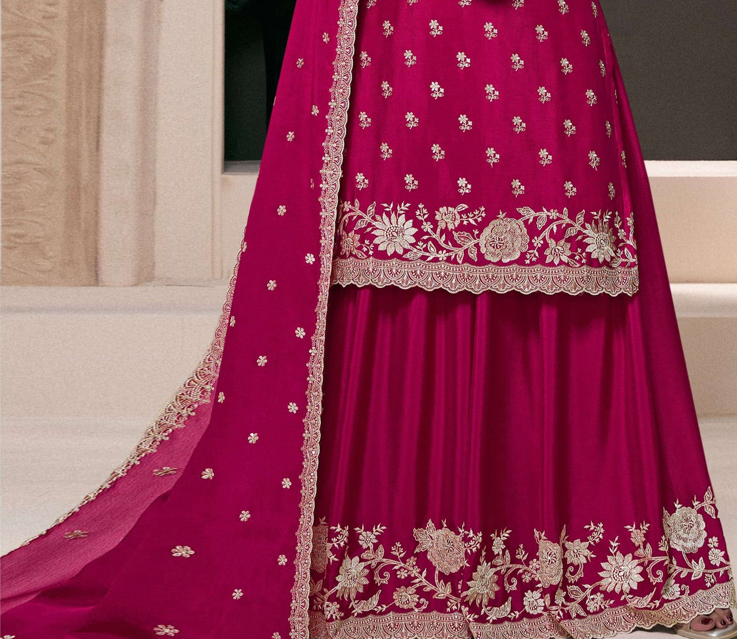 Premium Pink Salwar Kameez Plazzo Suit with Dupatta for USA Weddings