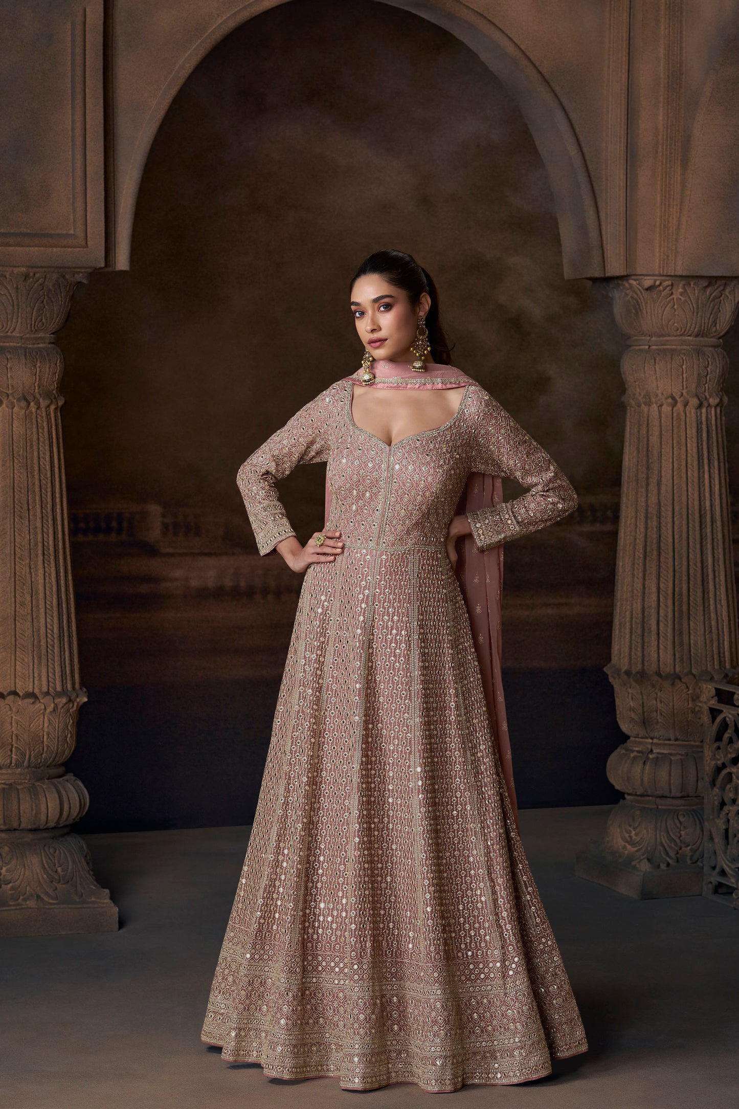 Reception Party Wear Beautiful Long Embroidered Anarkali Gown