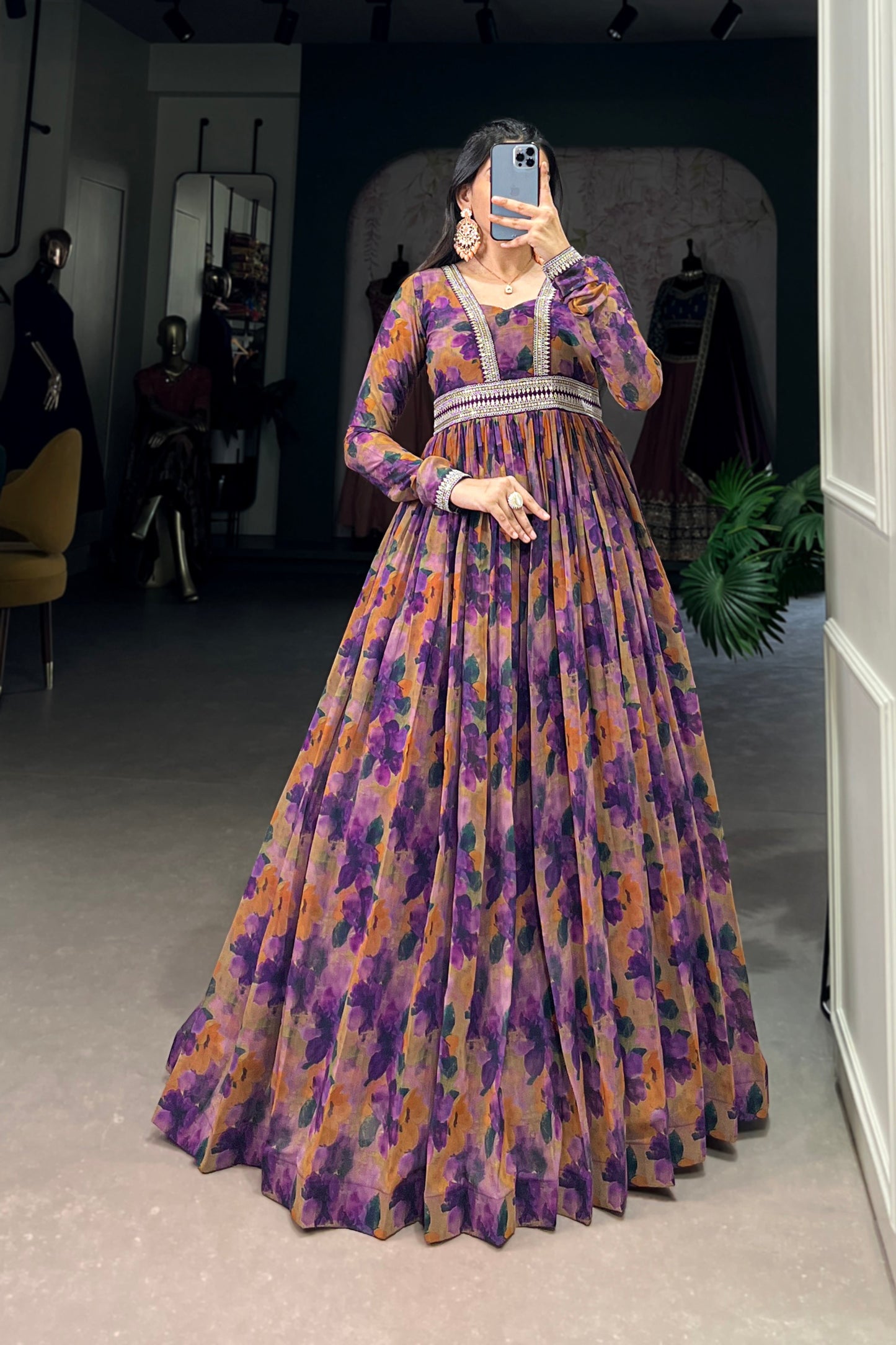 Multi-Color Designer Georgette Anarkali Gown for Wedding Event