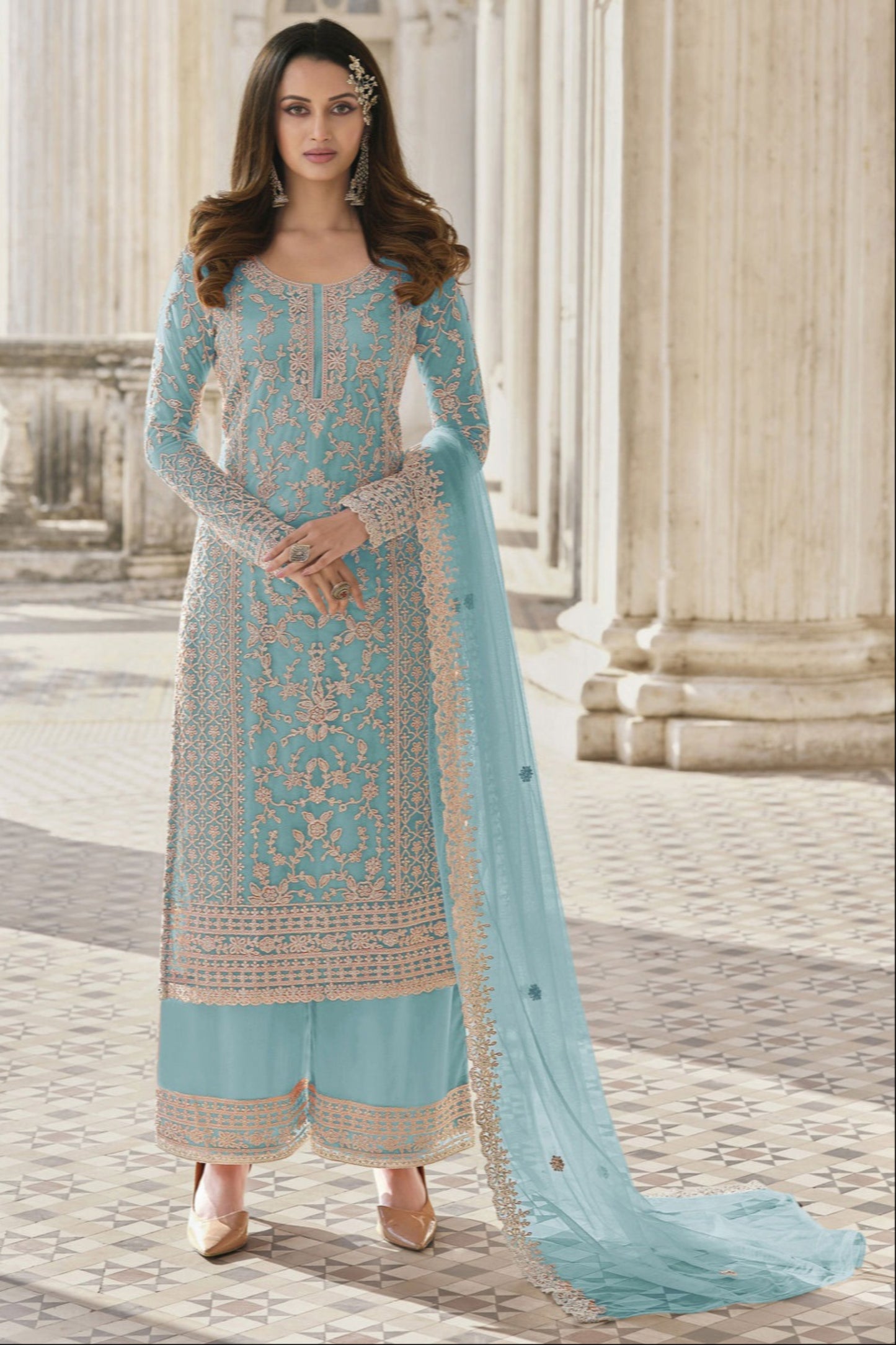 Indian Wedding Wear Designer Embroidery Worked Salwar Kameez Plazzo Dress
