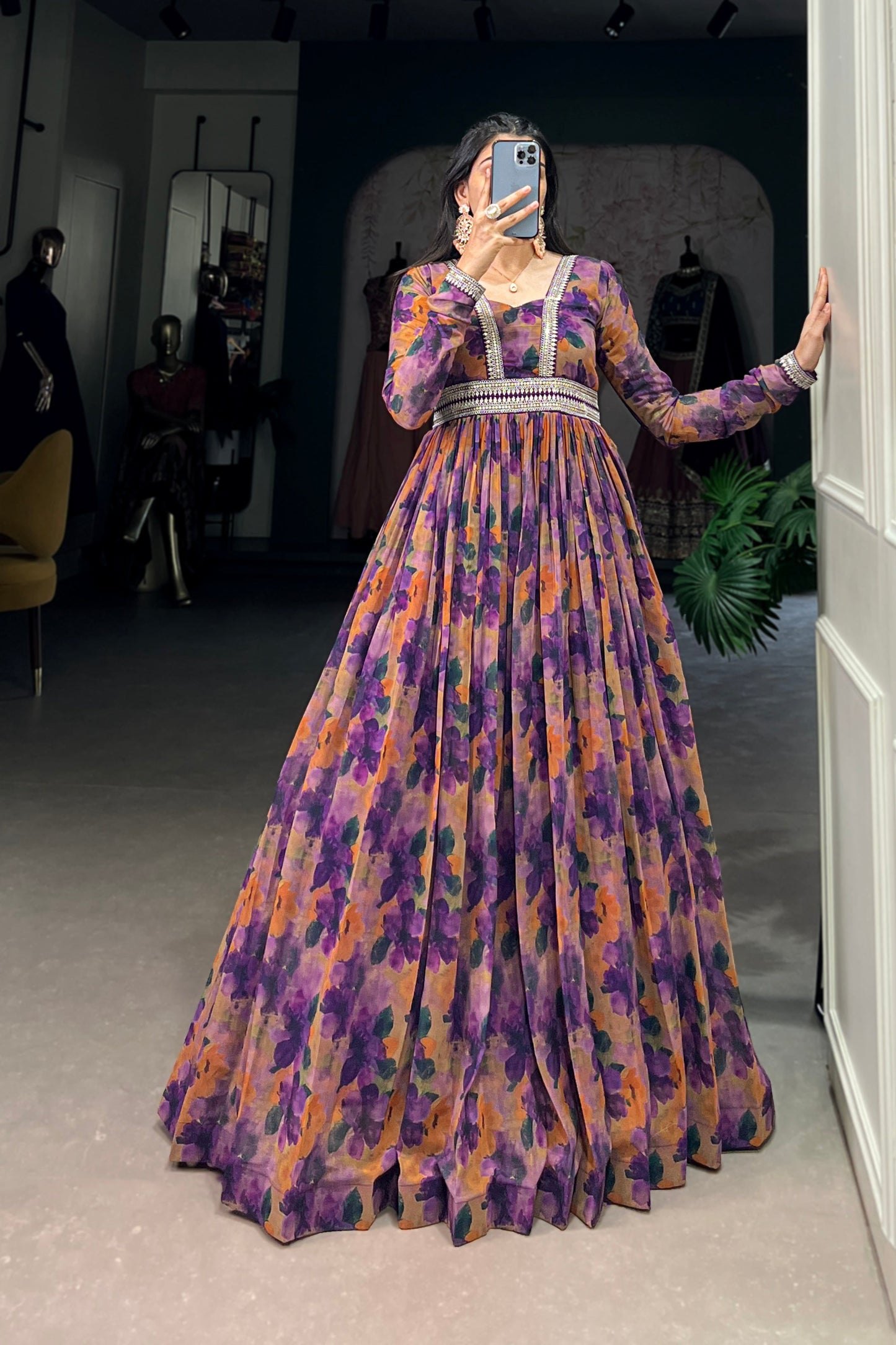 Multi-Color Designer Georgette Anarkali Gown for Wedding Event