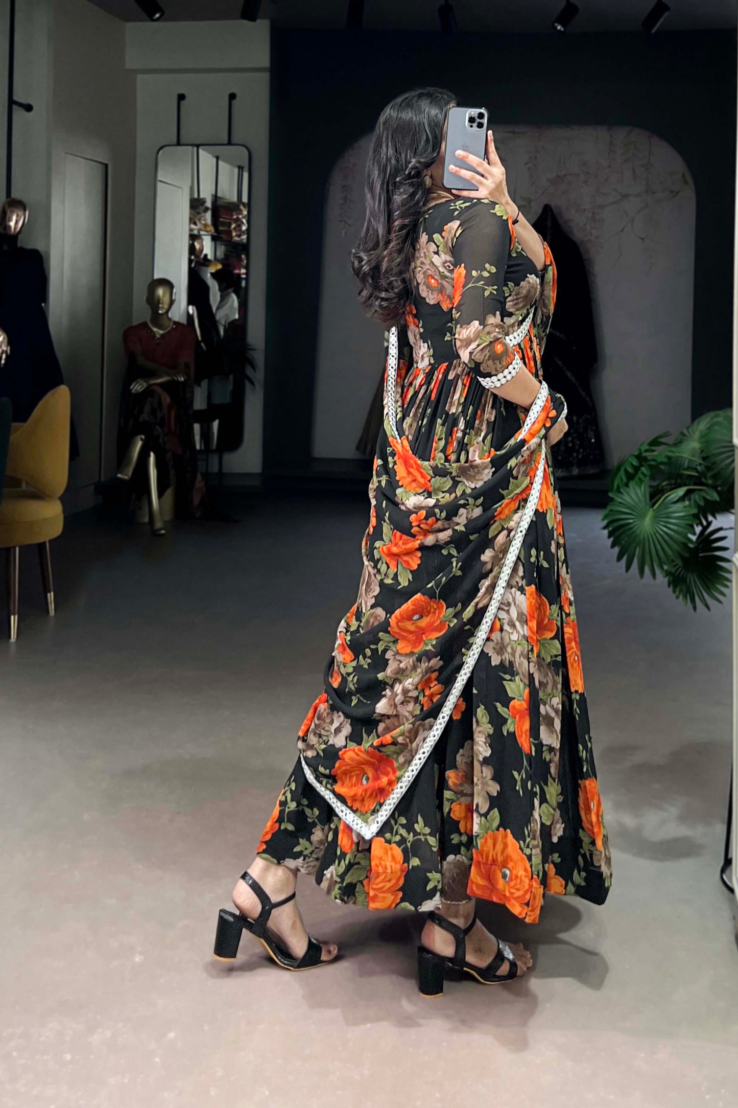 Wedding Special Black Floral Georgette Anarkali Gown Suit
