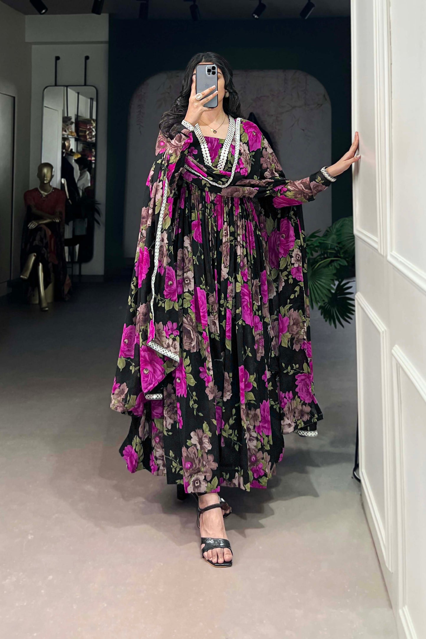 Traditional Designer Purple color Georgette Fabric Wear Anarkali Gown
