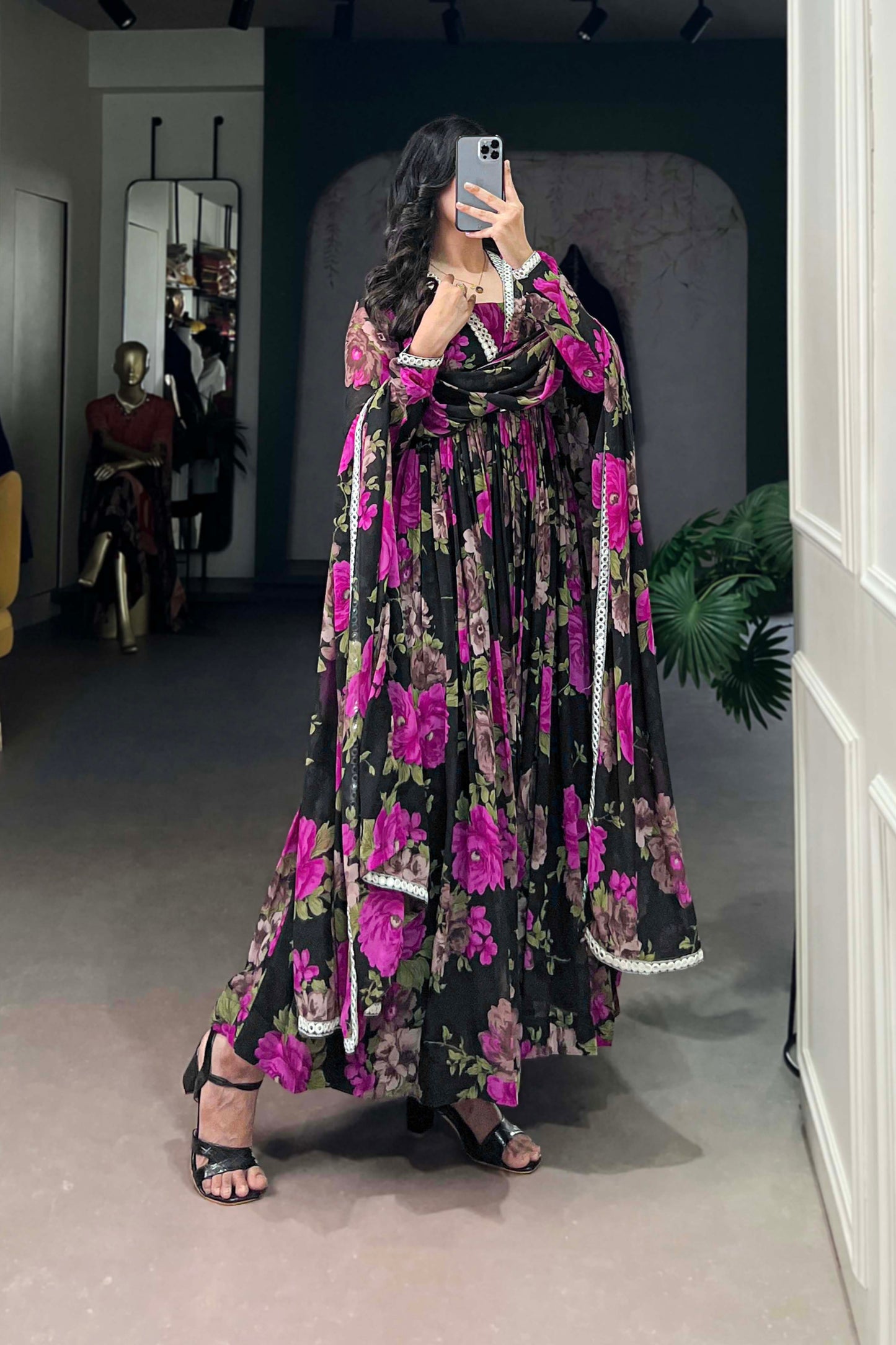 Traditional Designer Purple color Georgette Fabric Wear Anarkali Gown