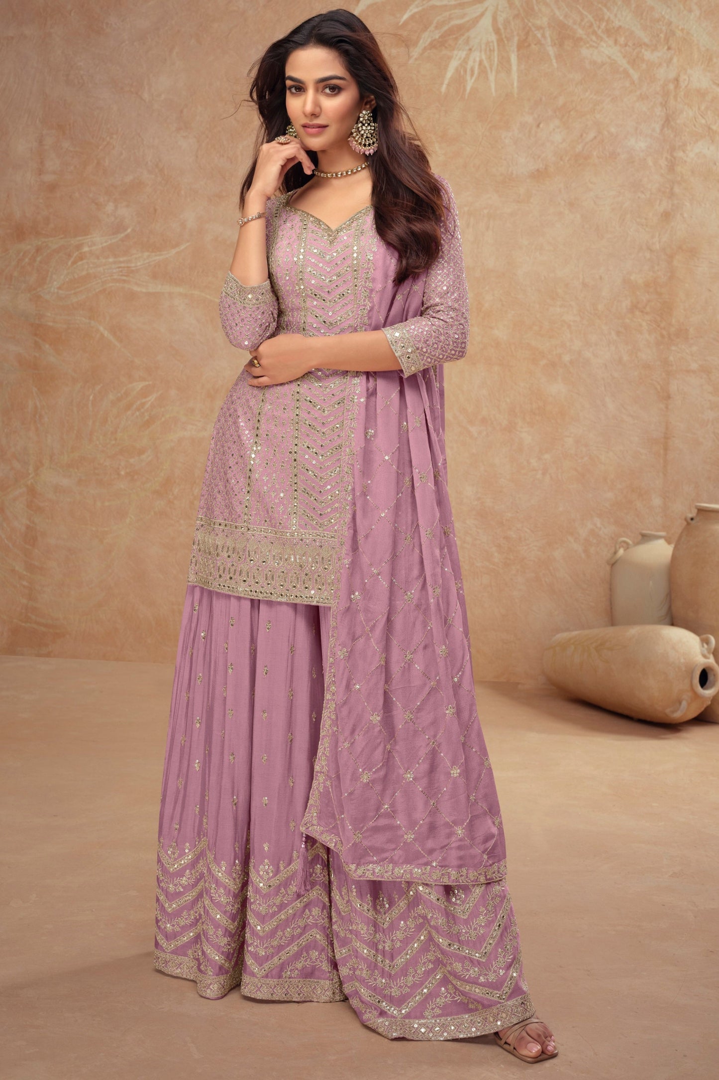 Stitched Stylish Wedding Party Wear Salwar Kameez Palazzo with Dupatta
