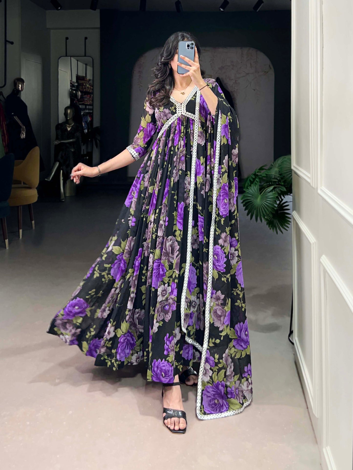Pakistani Stylish Designer Purple Color Georgette Fabric Anarkali Gown
