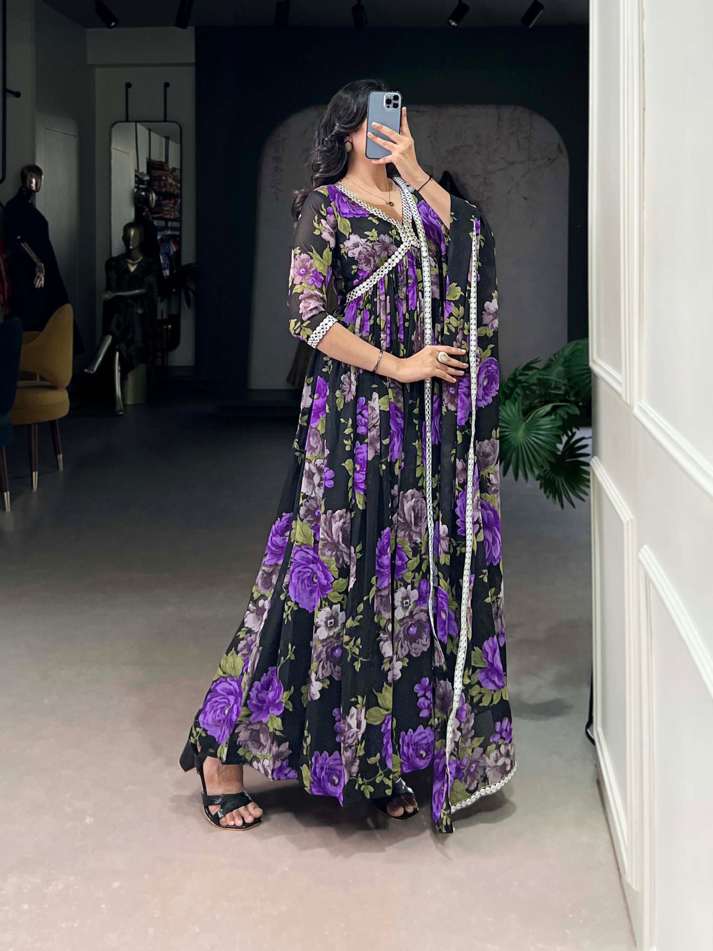 Pakistani Stylish Designer Purple Color Georgette Fabric Anarkali Gown
