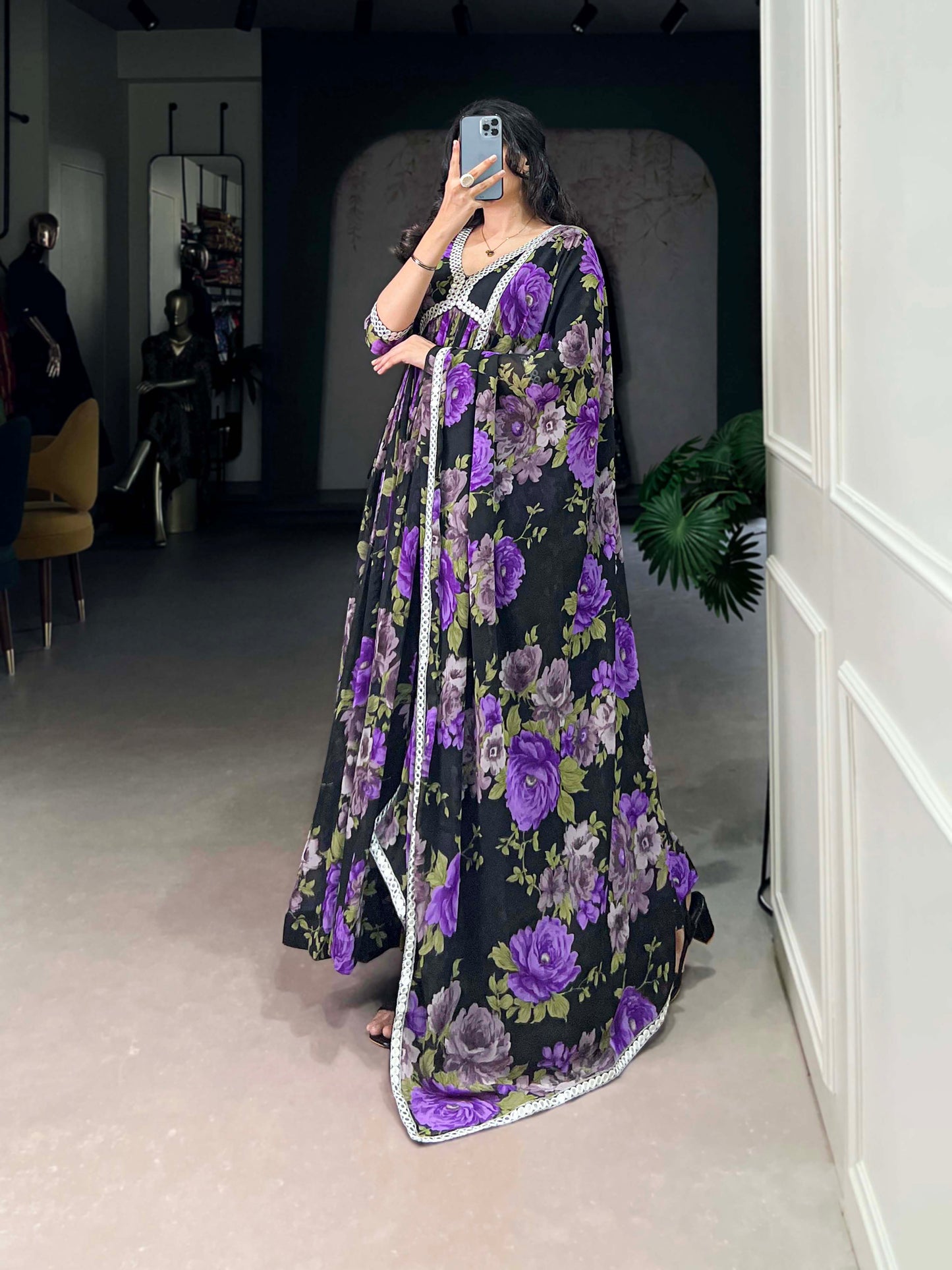 Pakistani Stylish Designer Purple Color Georgette Fabric Anarkali Gown