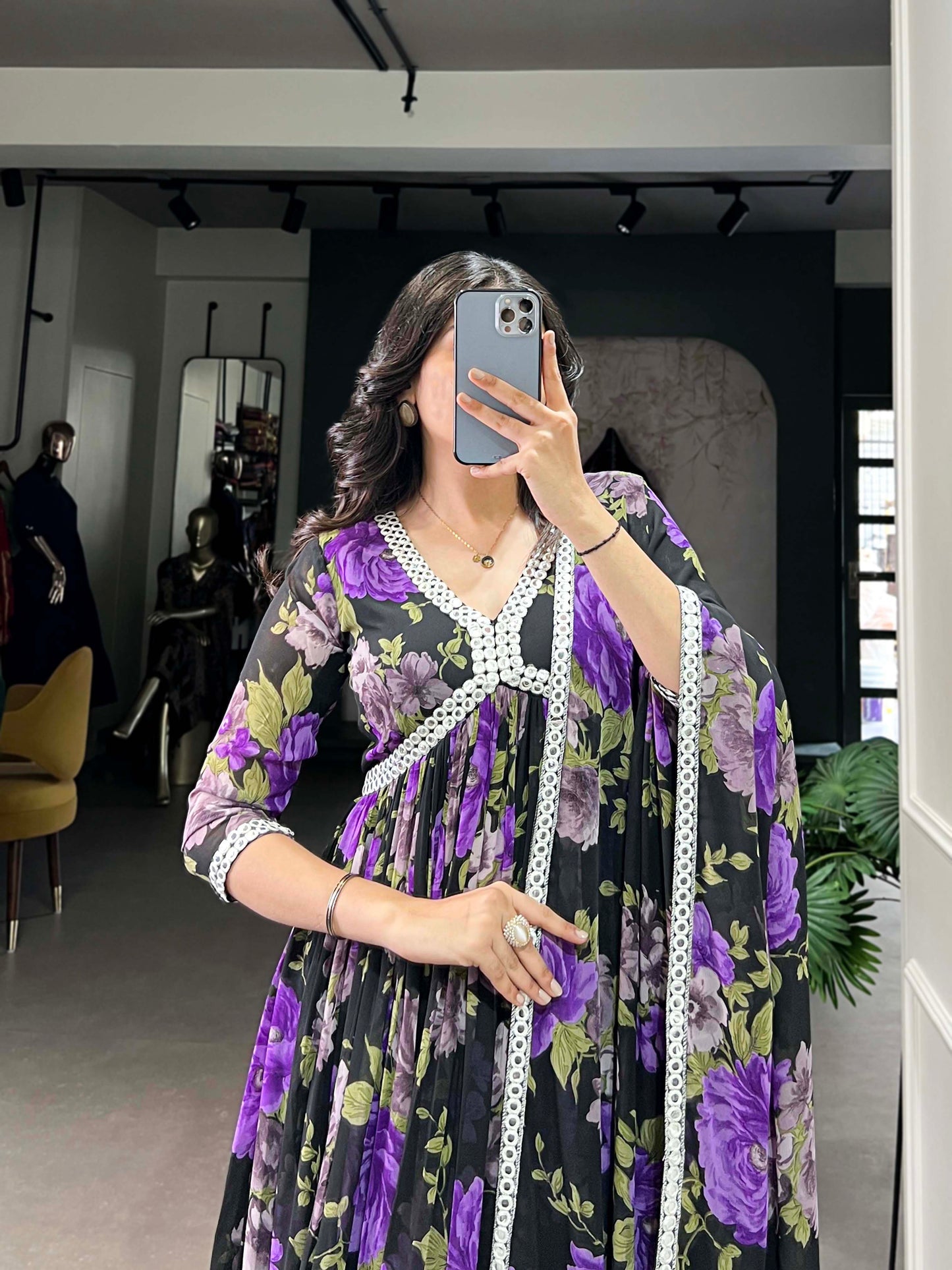 Pakistani Stylish Designer Purple Color Georgette Fabric Anarkali Gown