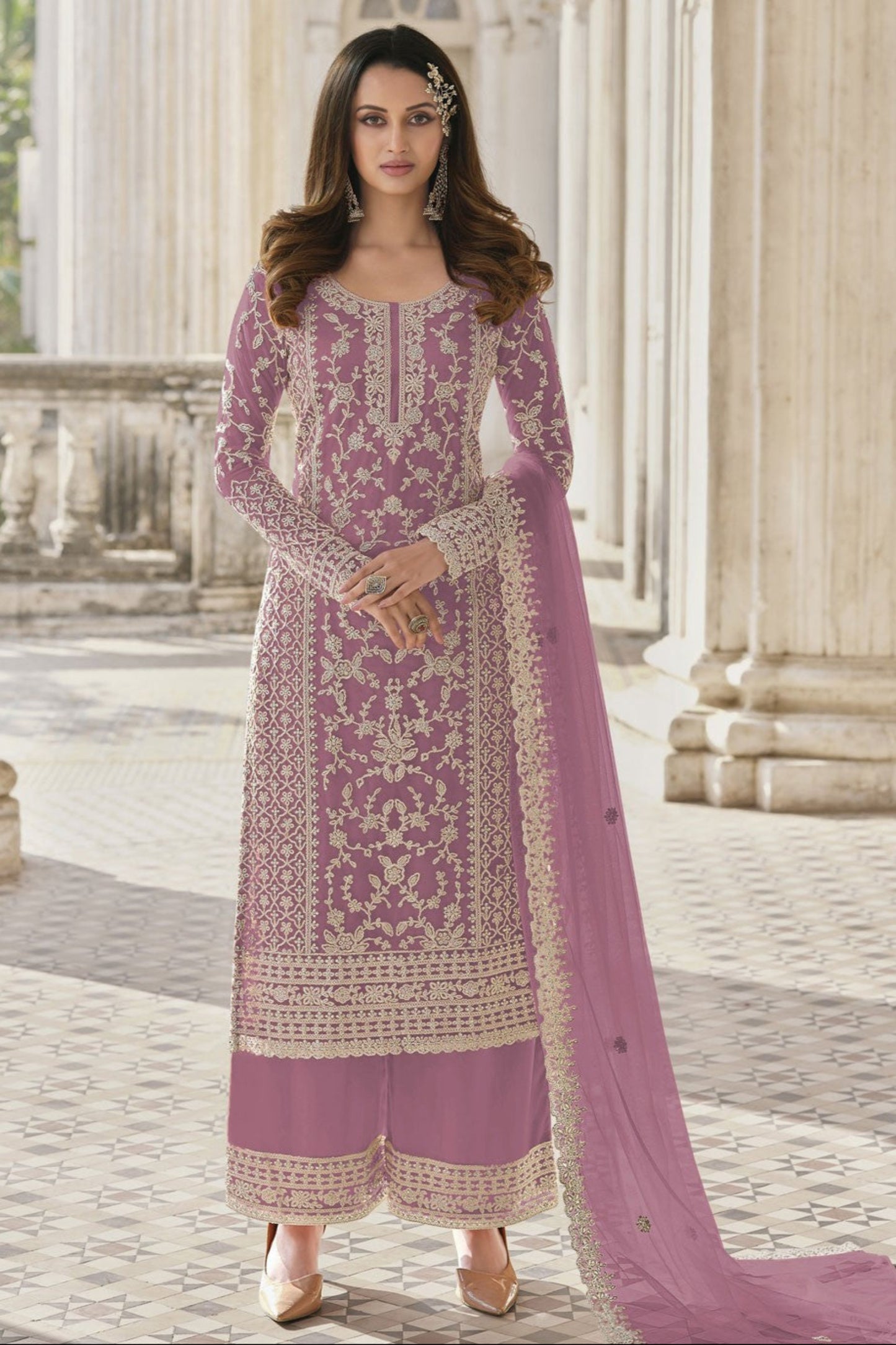 Light lavender embroidered Indian ethnic wear for wedding event