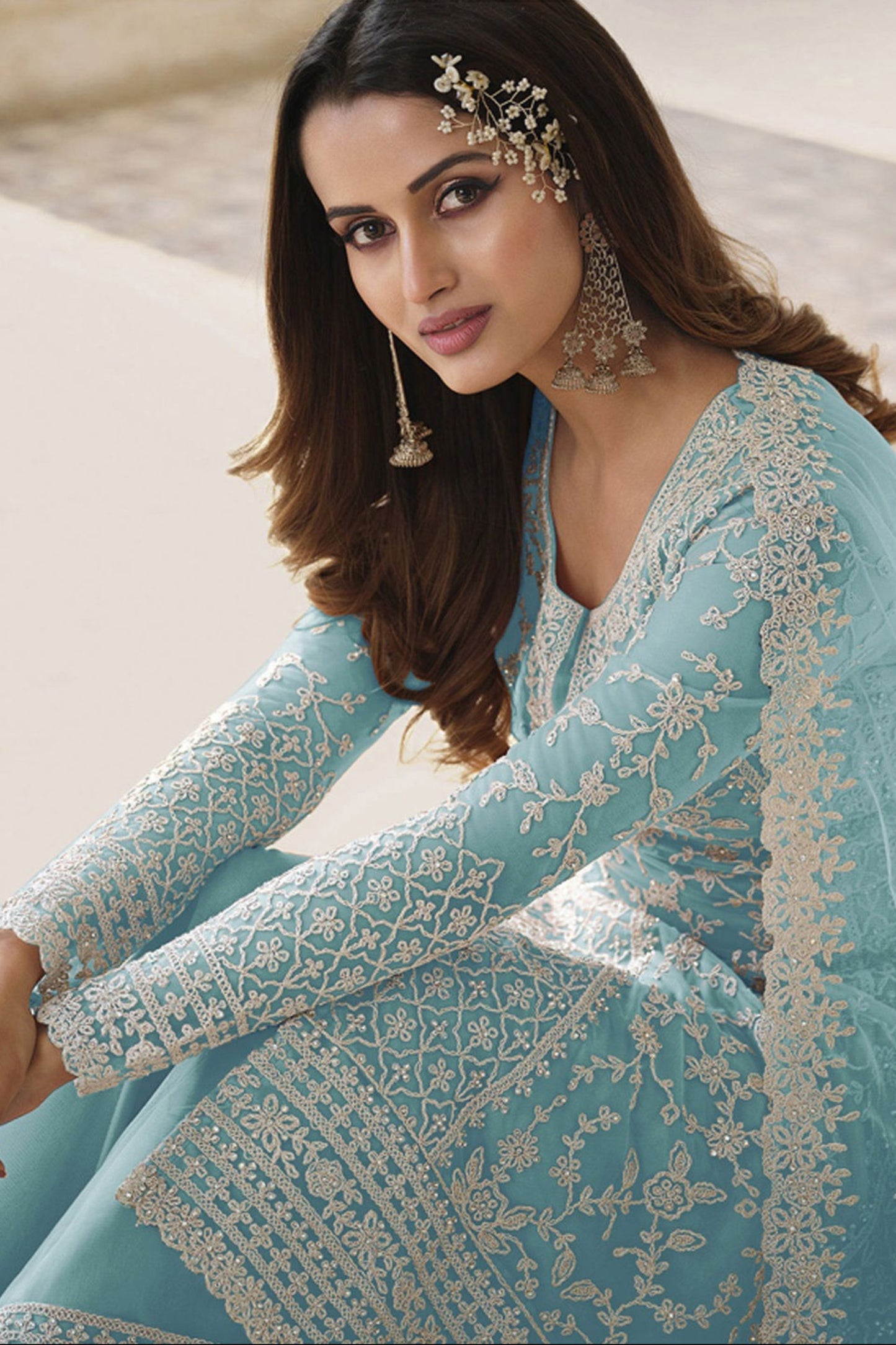 Indian Wedding Wear Designer Embroidery Worked Salwar Kameez Plazzo Dress