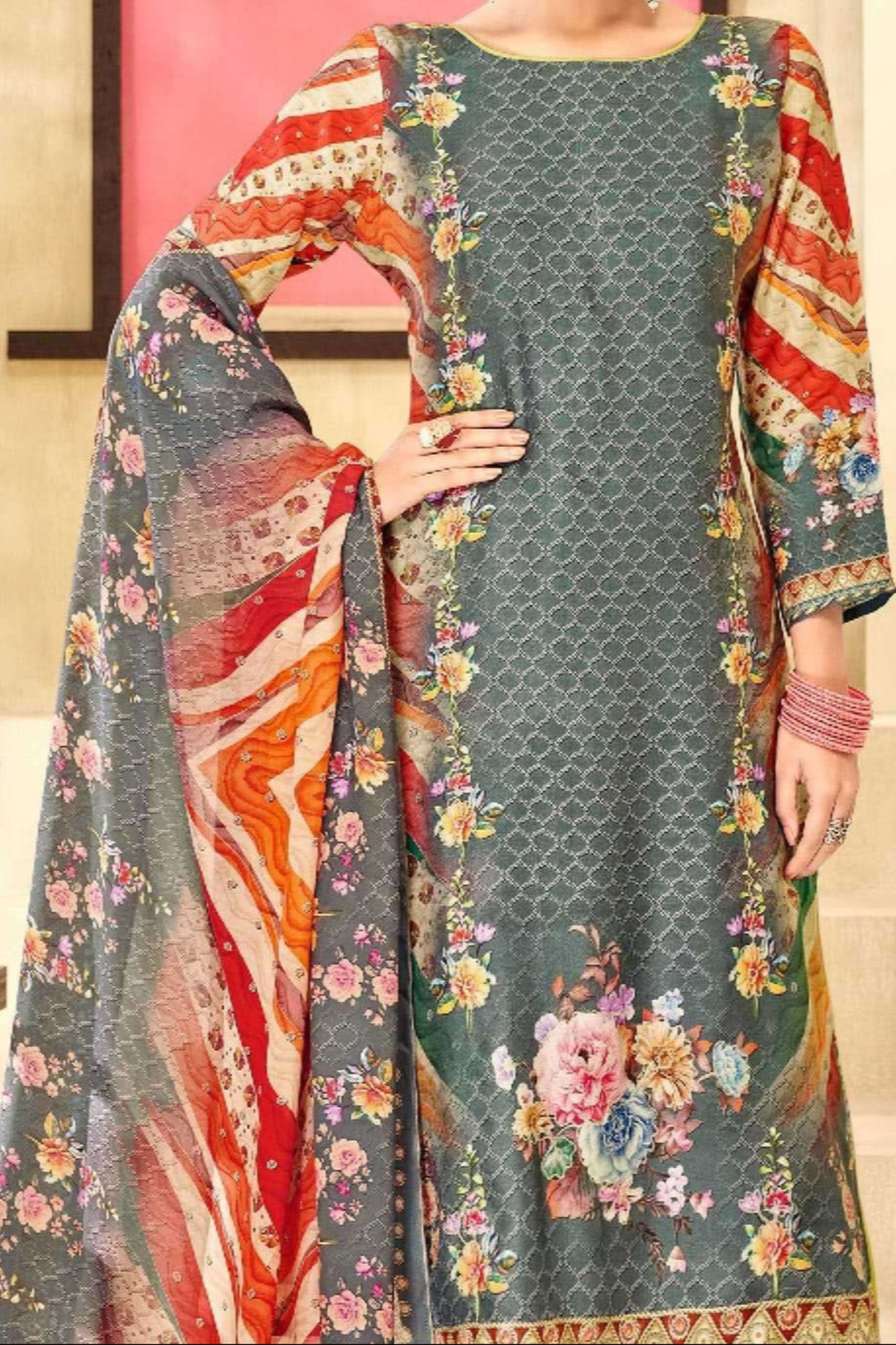 Pakistani Cotton Designer Bandhani Printed Work Salwar Kameez Suit
