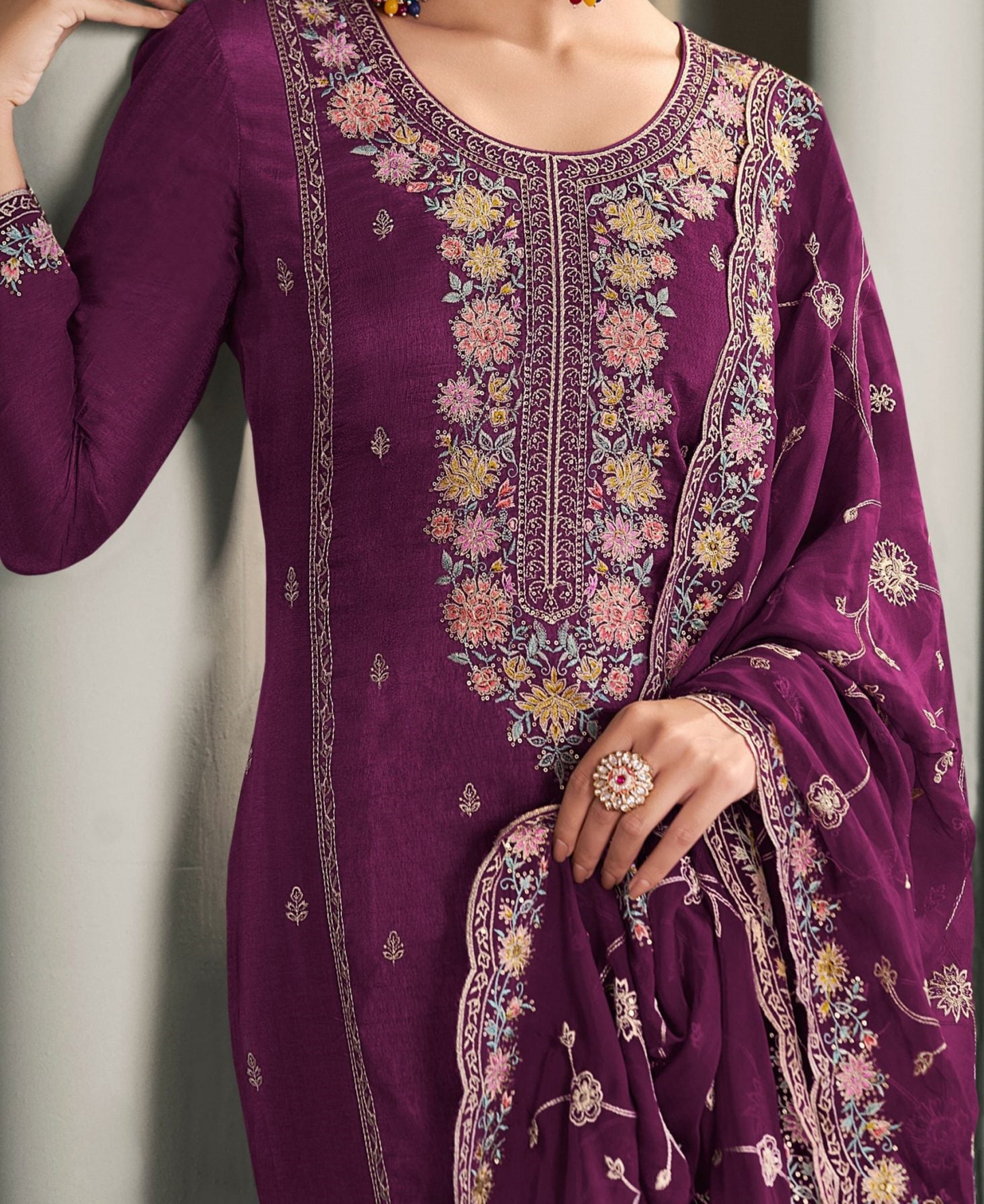 Dark Pink Embroidered Vibrant Salwar Kameez in New Style for Wedding