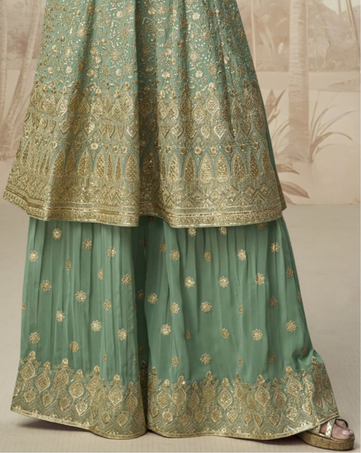 Green Ready To Wear Embroidered Suit with Dupatta for Special Function