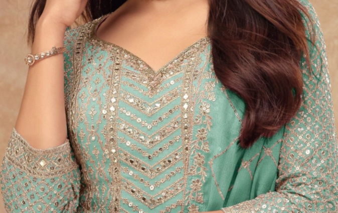Indian Pakistani sky blue salwar kameez suits with embroidery work