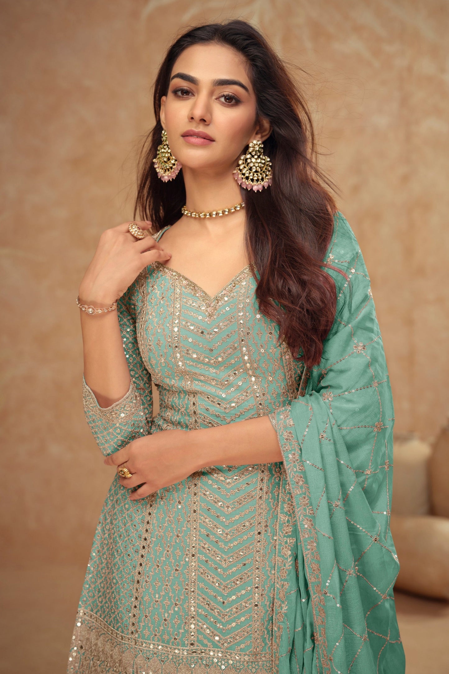 Indian Pakistani sky blue salwar kameez suits with embroidery work