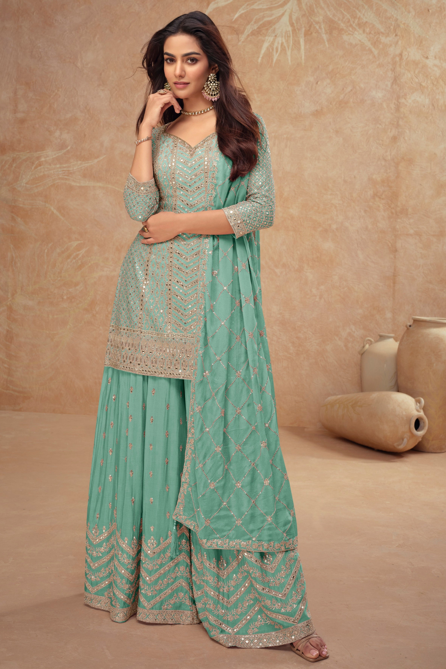 Indian Pakistani sky blue salwar kameez suits with embroidery work