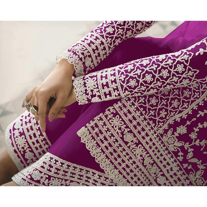 Newest Dark Purple Color Embroidery Work Bridal Look Salwar Kameez