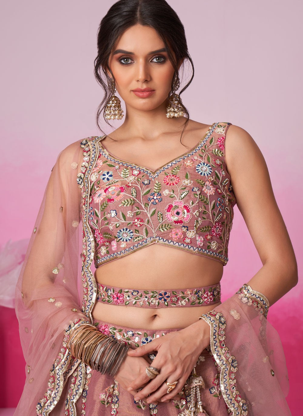 "Stylish lehengas for U.S.-based Indian functions."