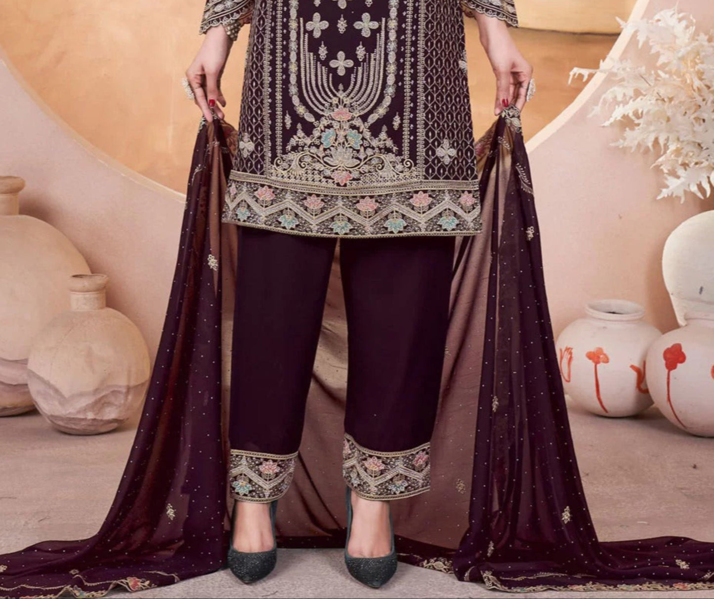 Brown salwar kameez gives a warm, grounded, and earthy feel