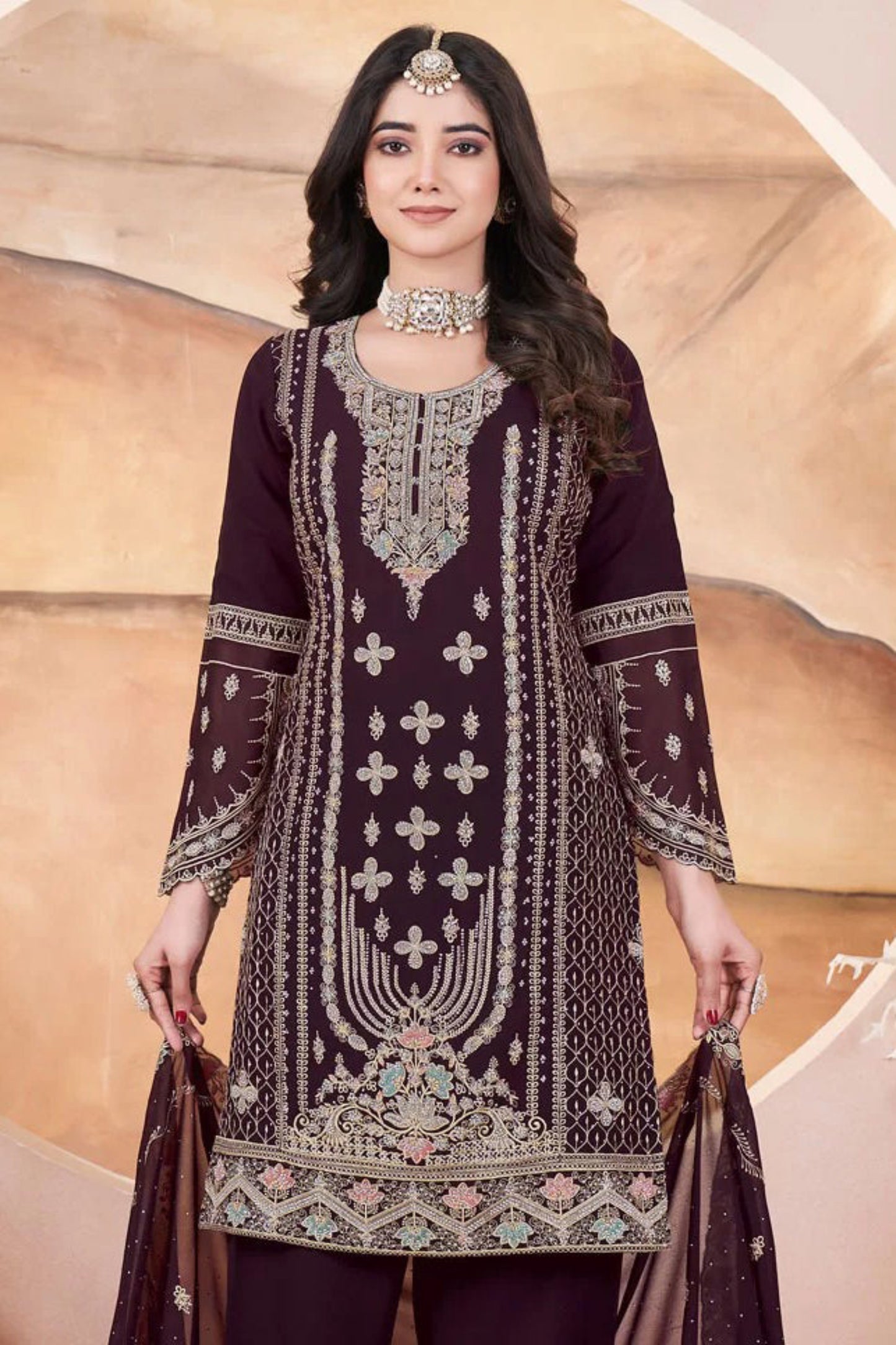Brown salwar kameez gives a warm, grounded, and earthy feel