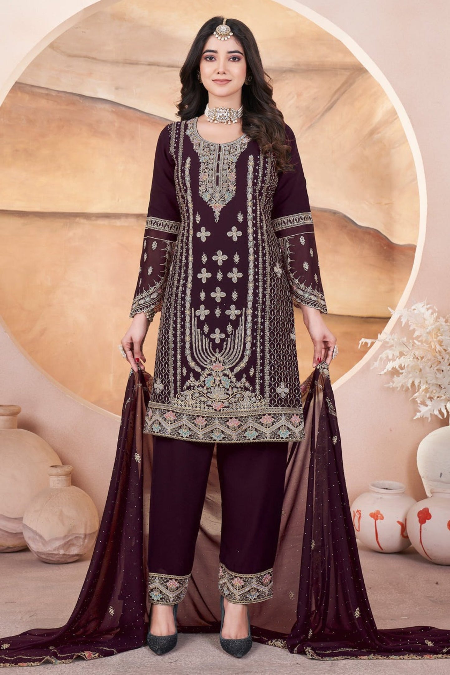 Brown salwar kameez gives a warm, grounded, and earthy feel