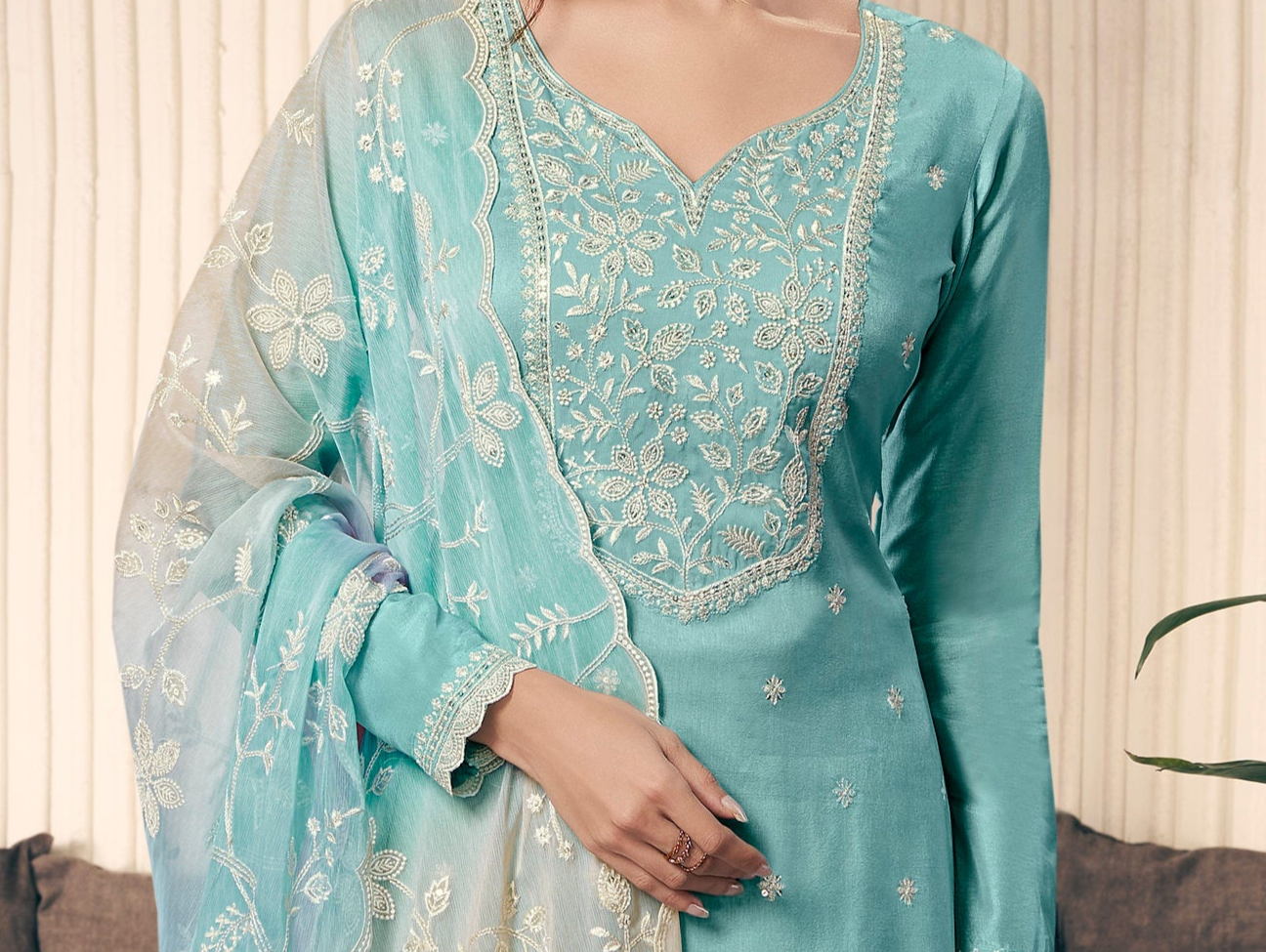Blue salwar kameez feels calm and confident. Light or dark blue suits any time.