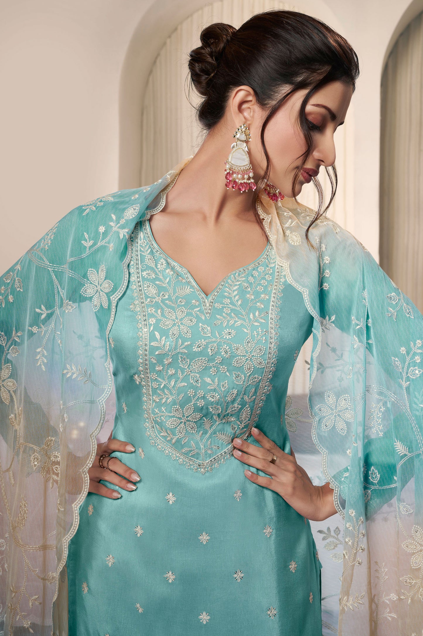Blue salwar kameez feels calm and confident. Light or dark blue suits any time.