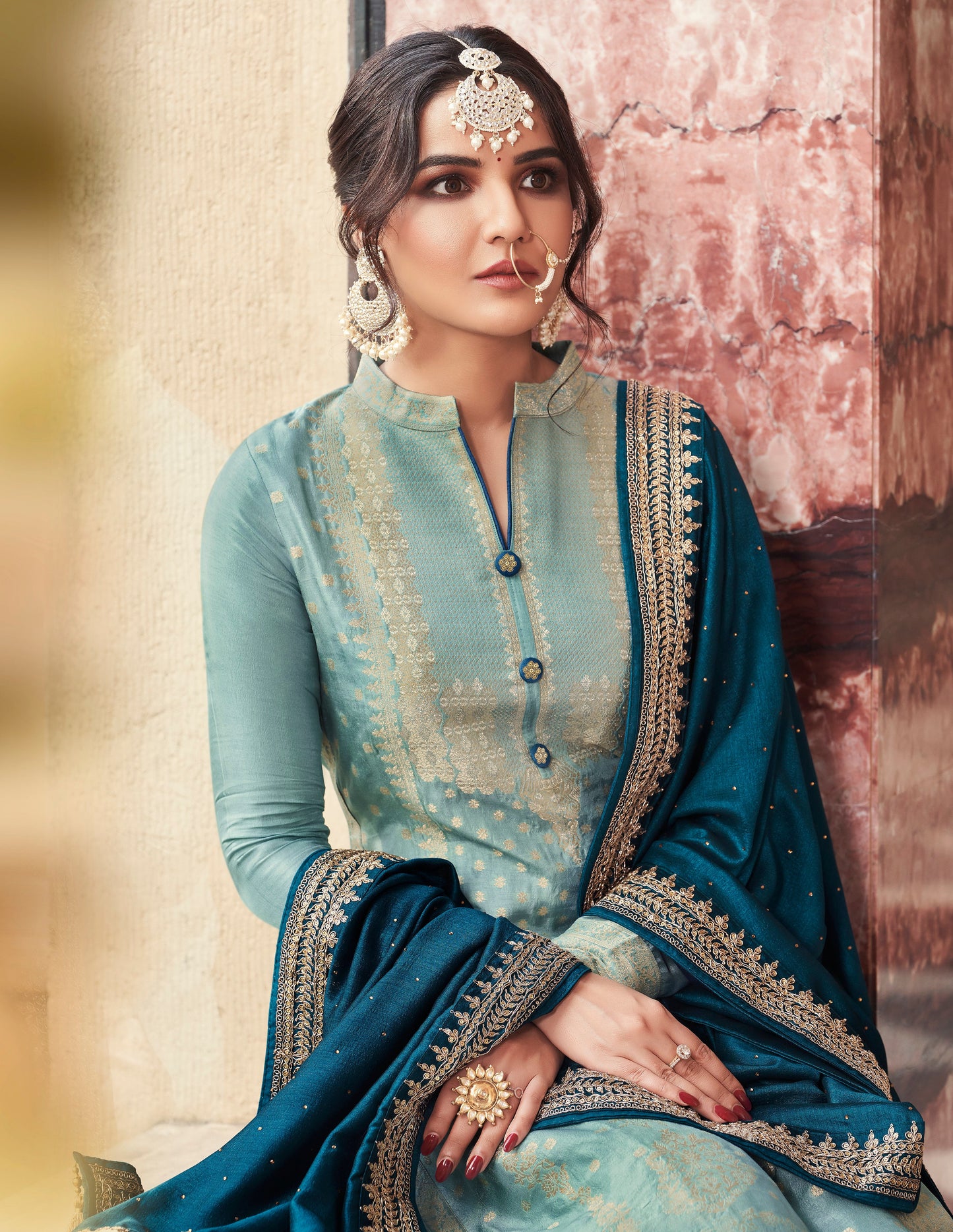 Blue salwar kameez feels calm and confident. Light or dark blue suits any time.