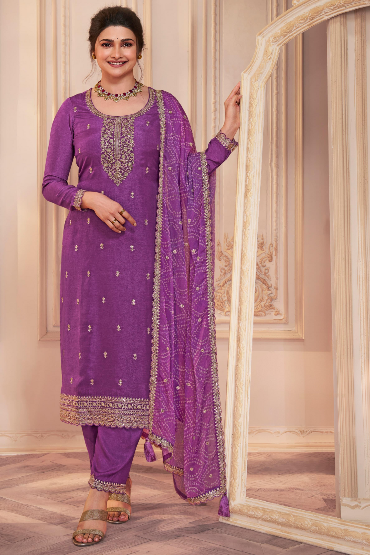 Purple salwar kameez looks royal and elegant. From light to dark purple.