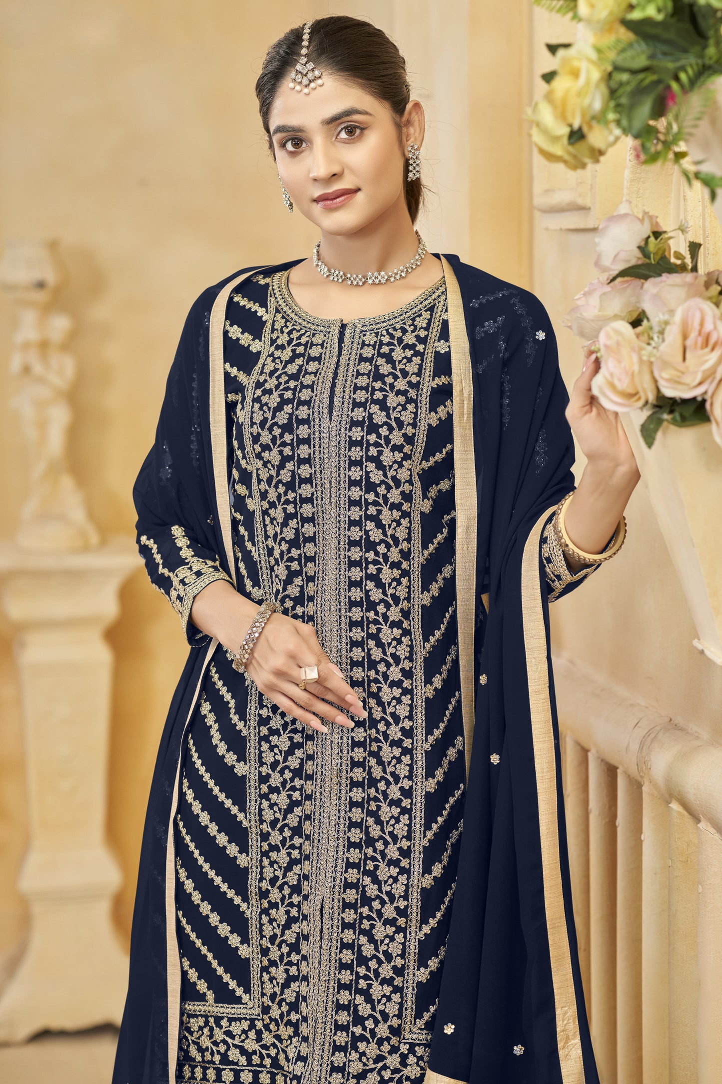 Blue salwar kameez feels calm and confident. Light or dark blue suits any time.