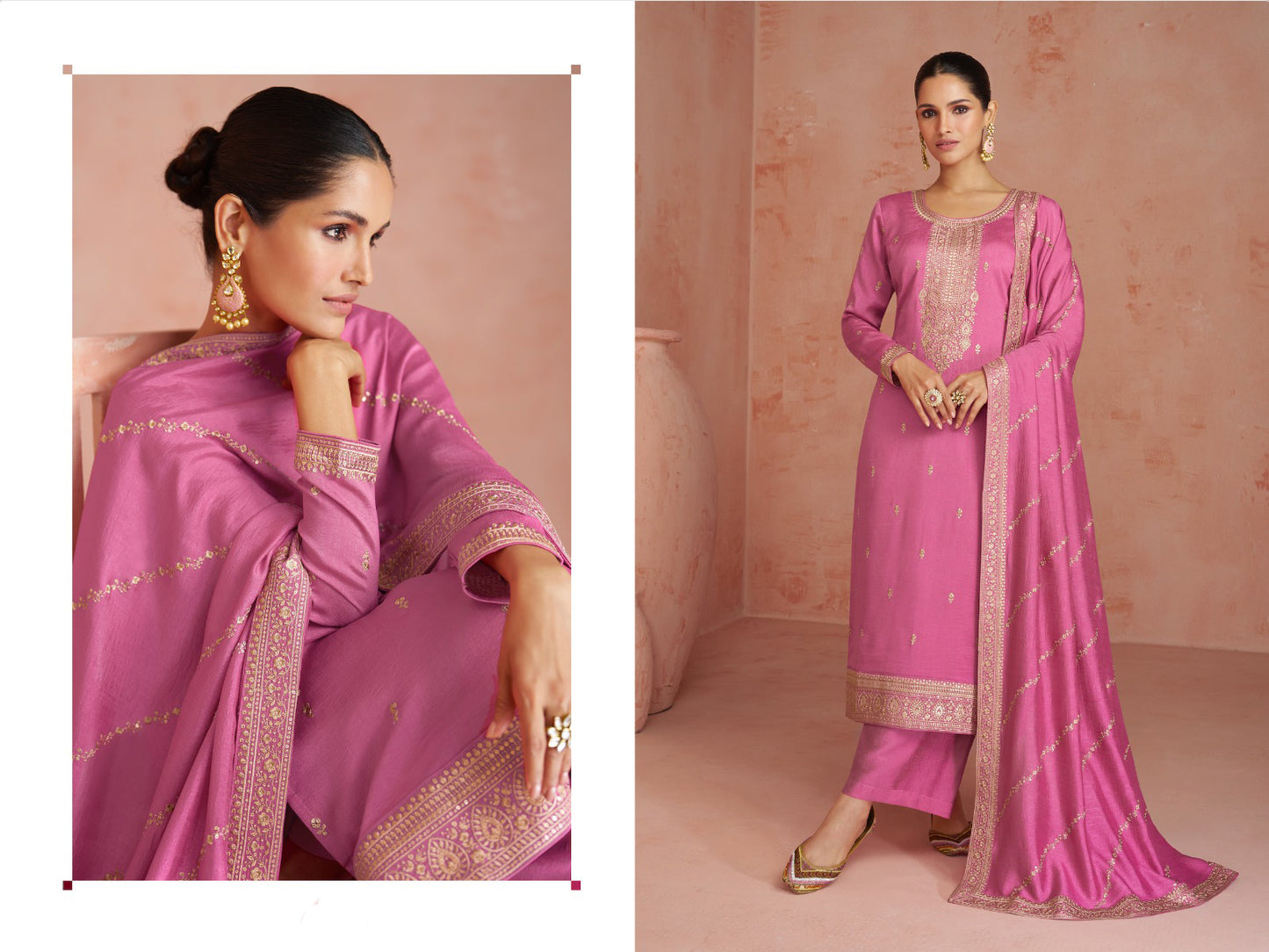 Pink salwar kameez is cheerful and lovely. Perfect for celebrations.