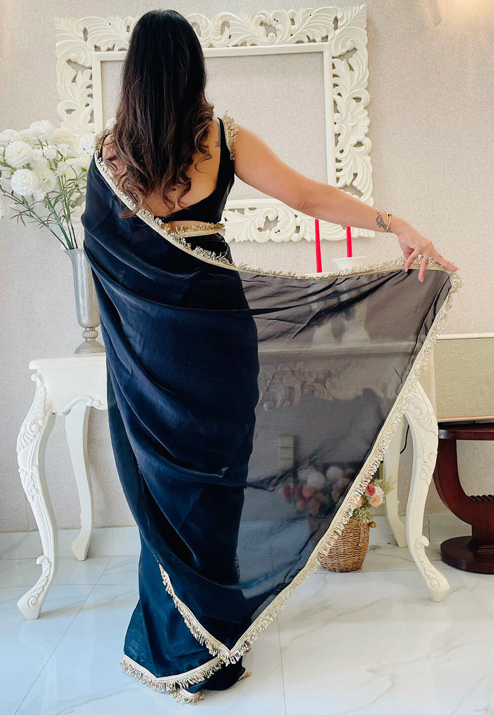 Black Saree defines elegance and confidence – perfect for evening part…