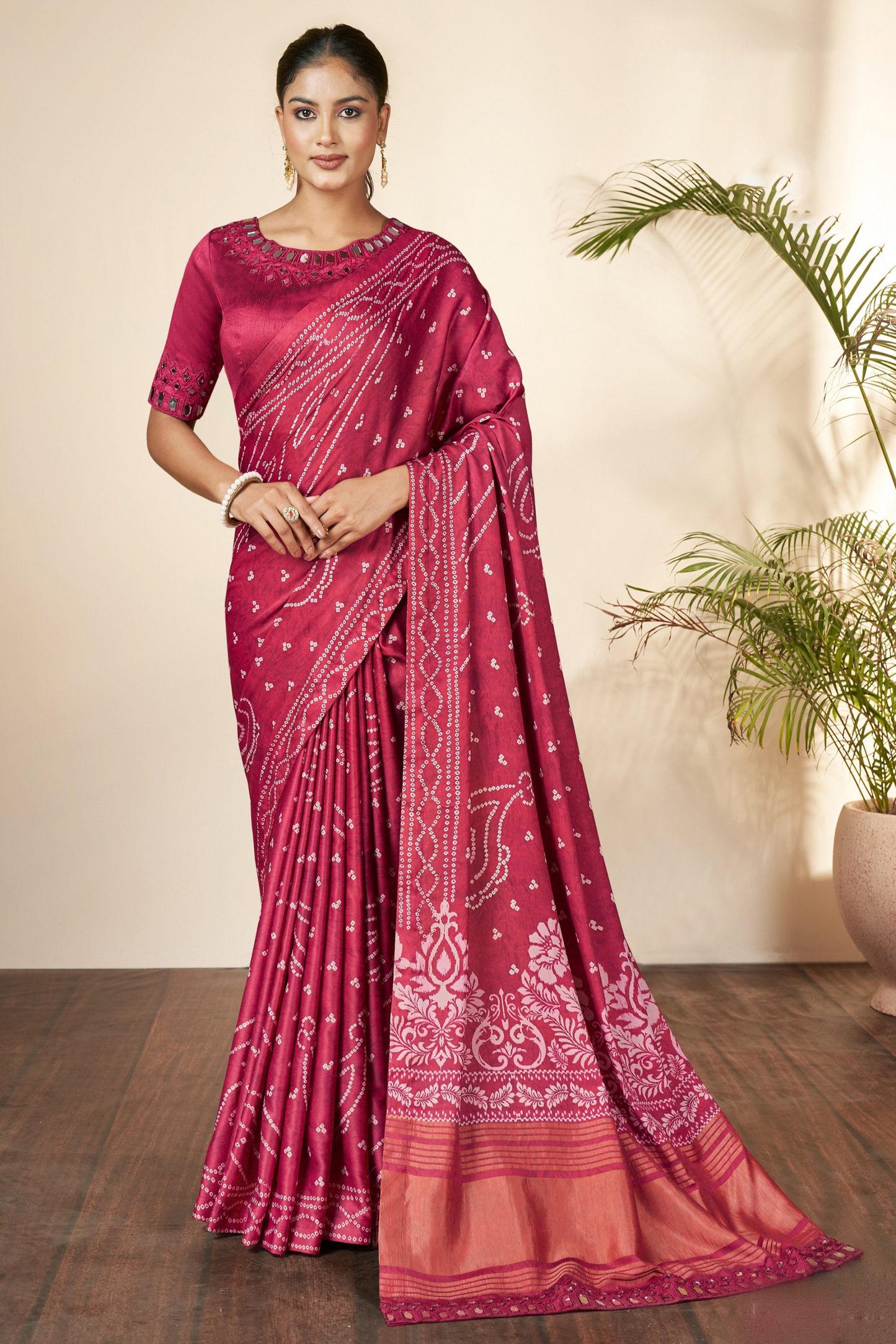 Pink Saree reflects softness and charm – perfect for graceful day functions.