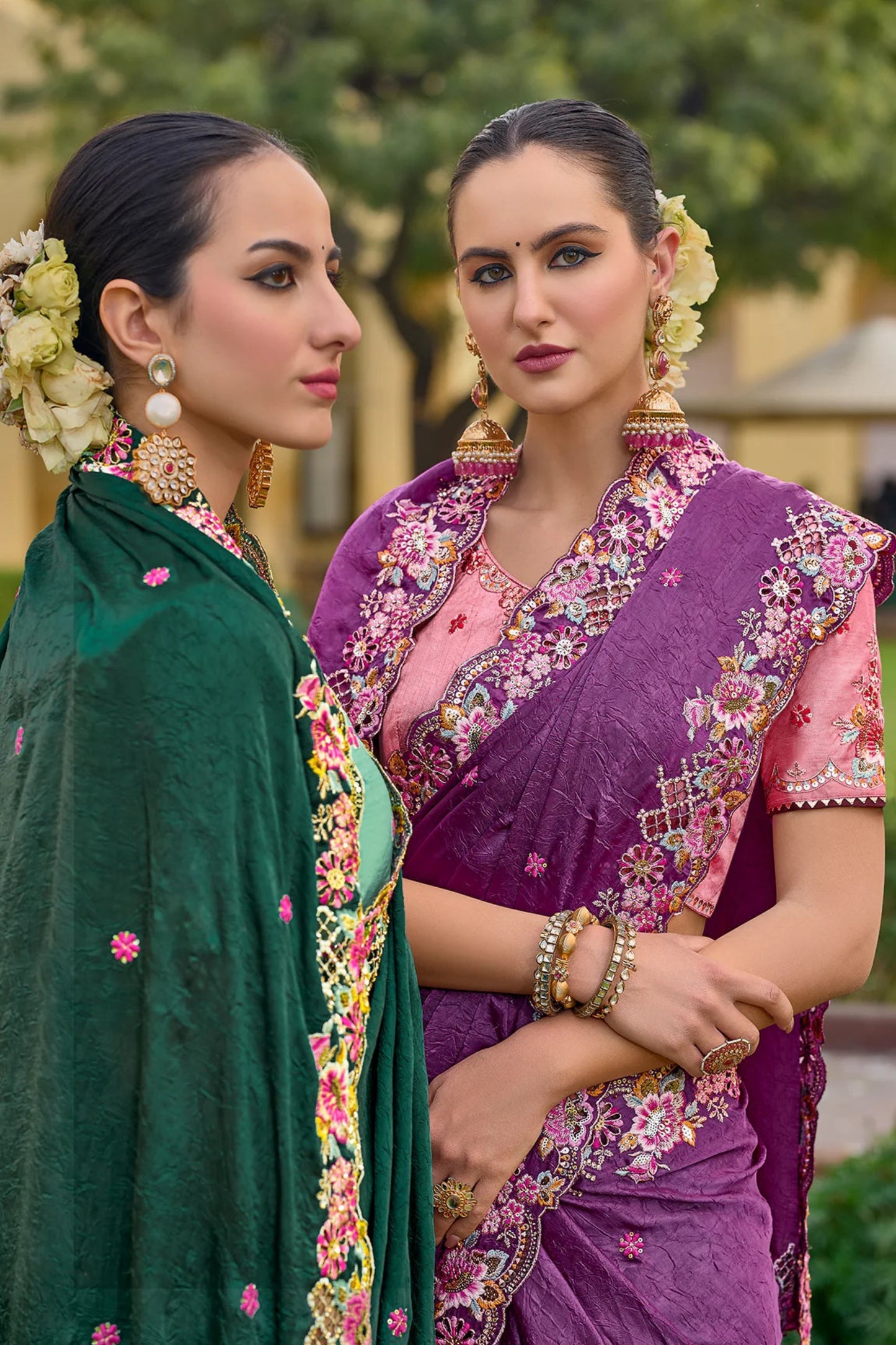Lavender Saree radiates soft elegance and tranquility – perfect for romantic events, spring celebrations, or relaxing afternoons.