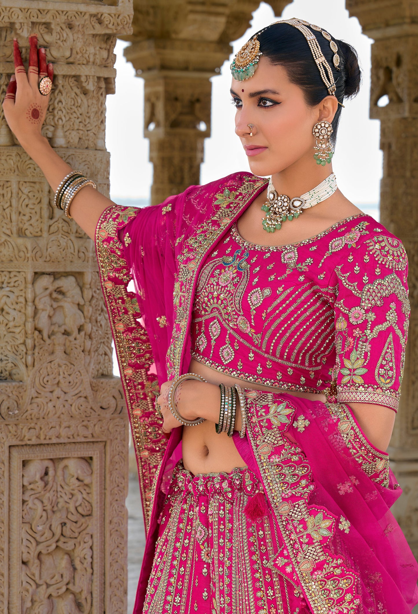 Newest Style Pink Color Sequins Work Bridal Look Lehenga Online In USA